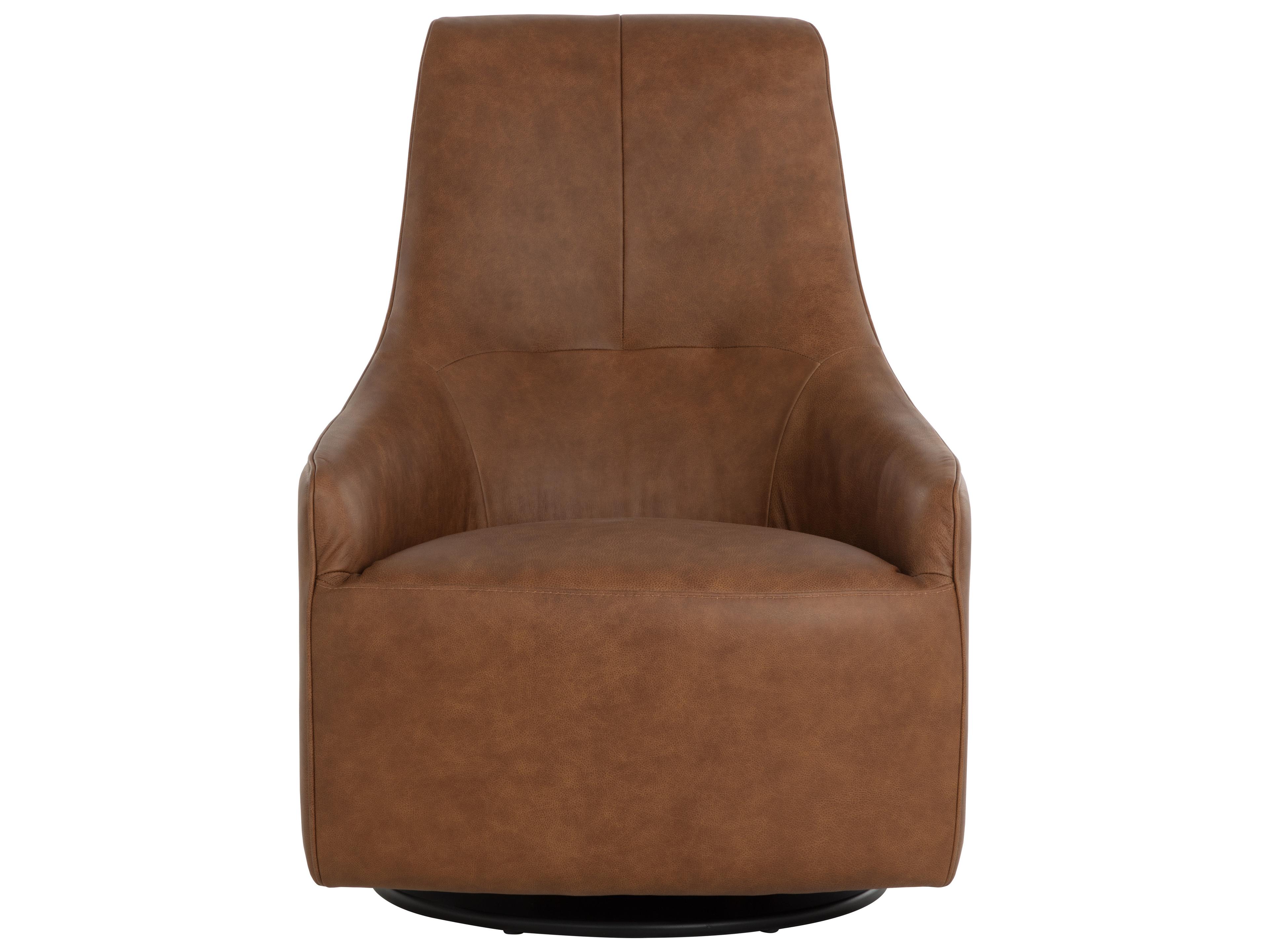 Sunpan Carmine Swivel Brown Leather Accent Chair
