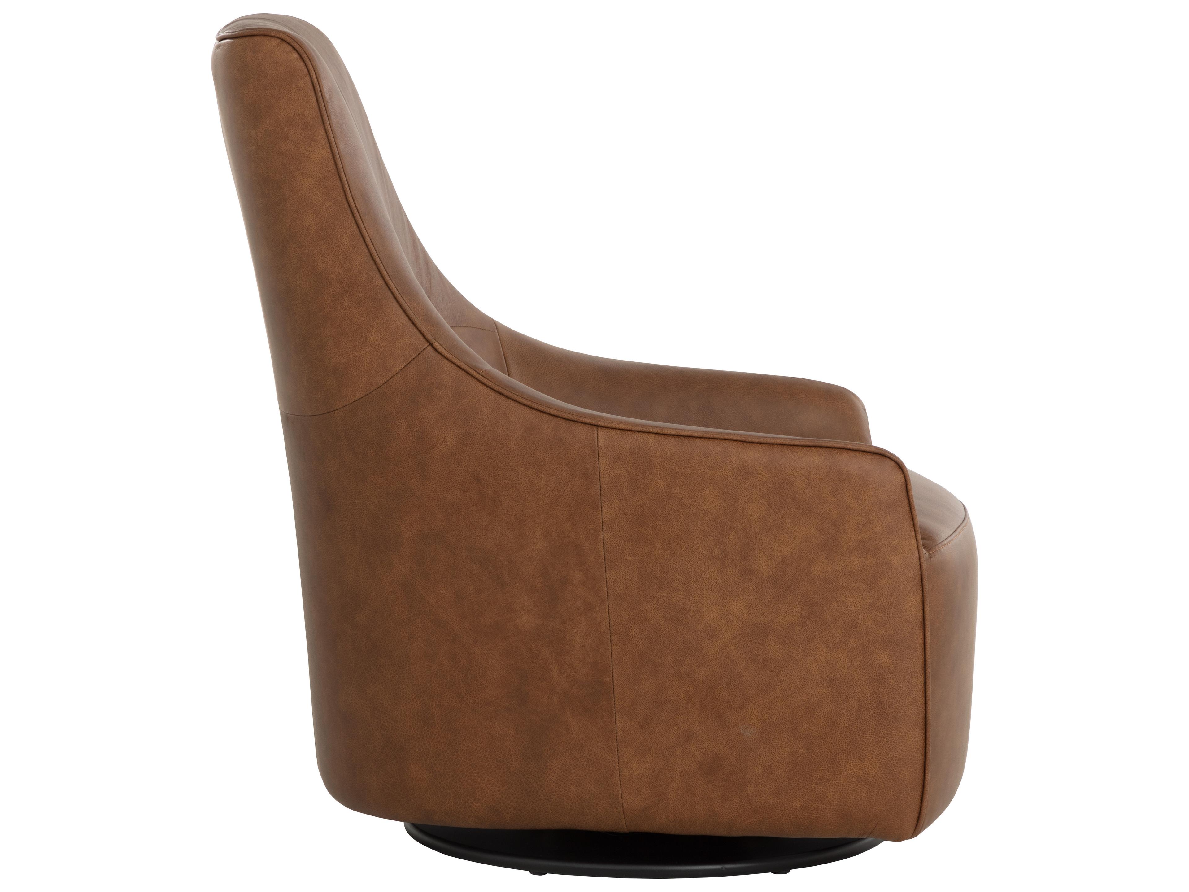 Sunpan Carmine Swivel Brown Leather Accent Chair