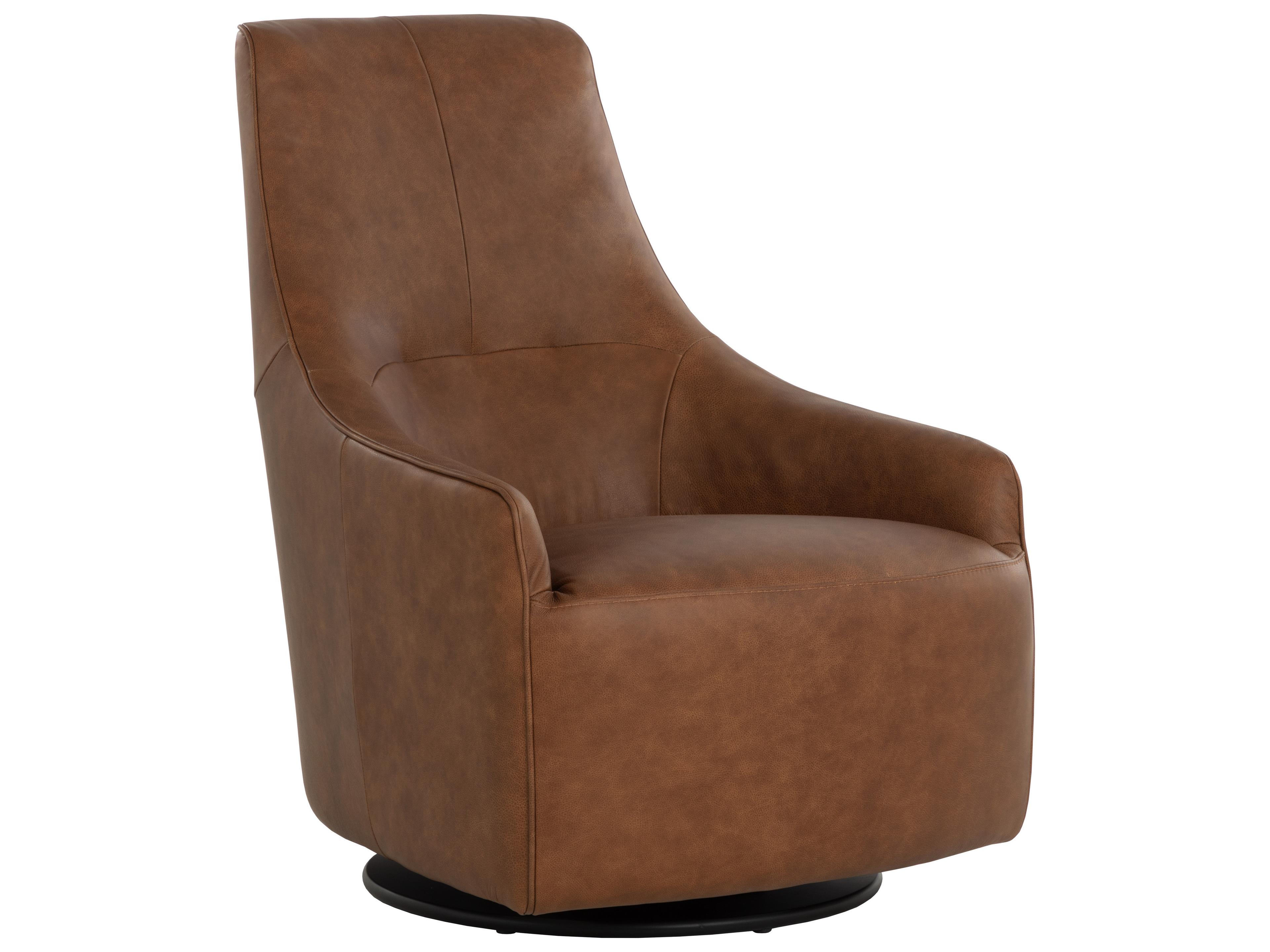 Carmine Swivel Brown Leather Accent Chair