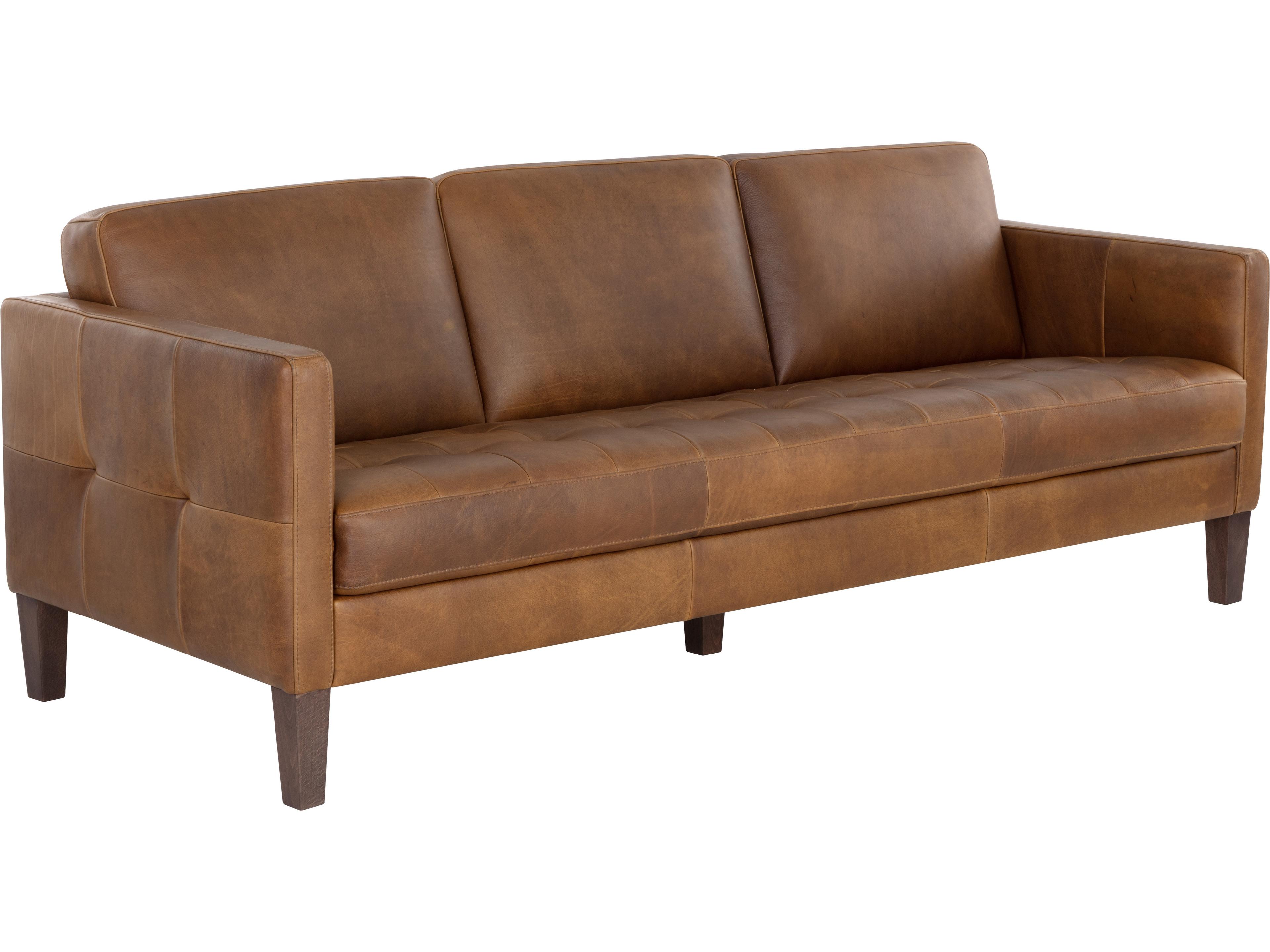 Sunpan Karmelo Cognac Leather Brown Upholstered Sofa