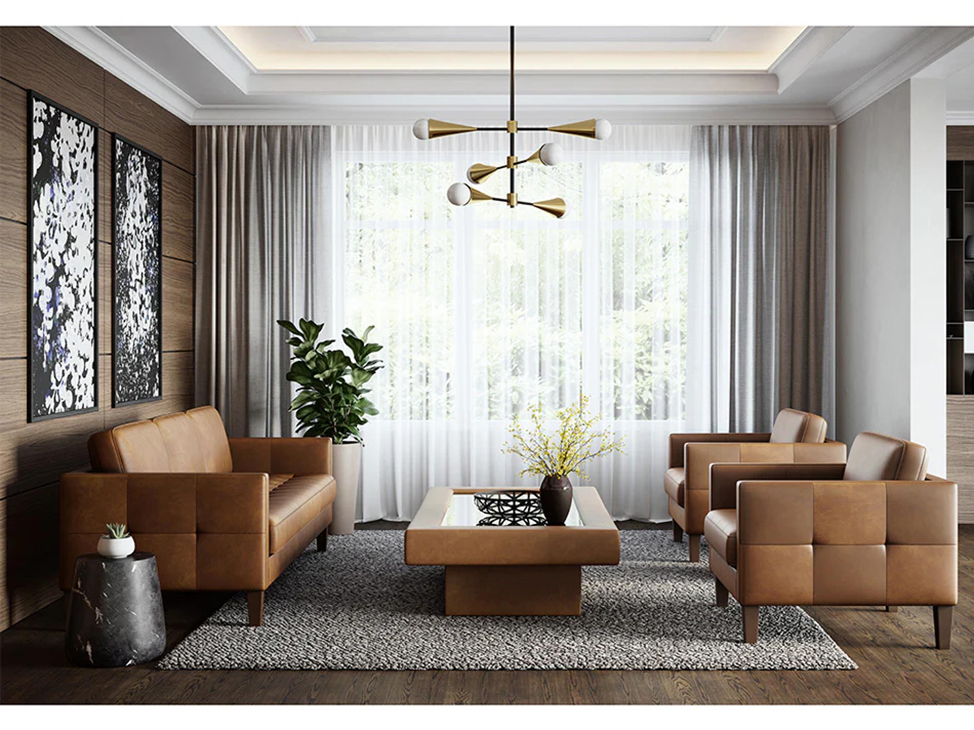 Sunpan Karmelo Cognac Leather Brown Upholstered Sofa