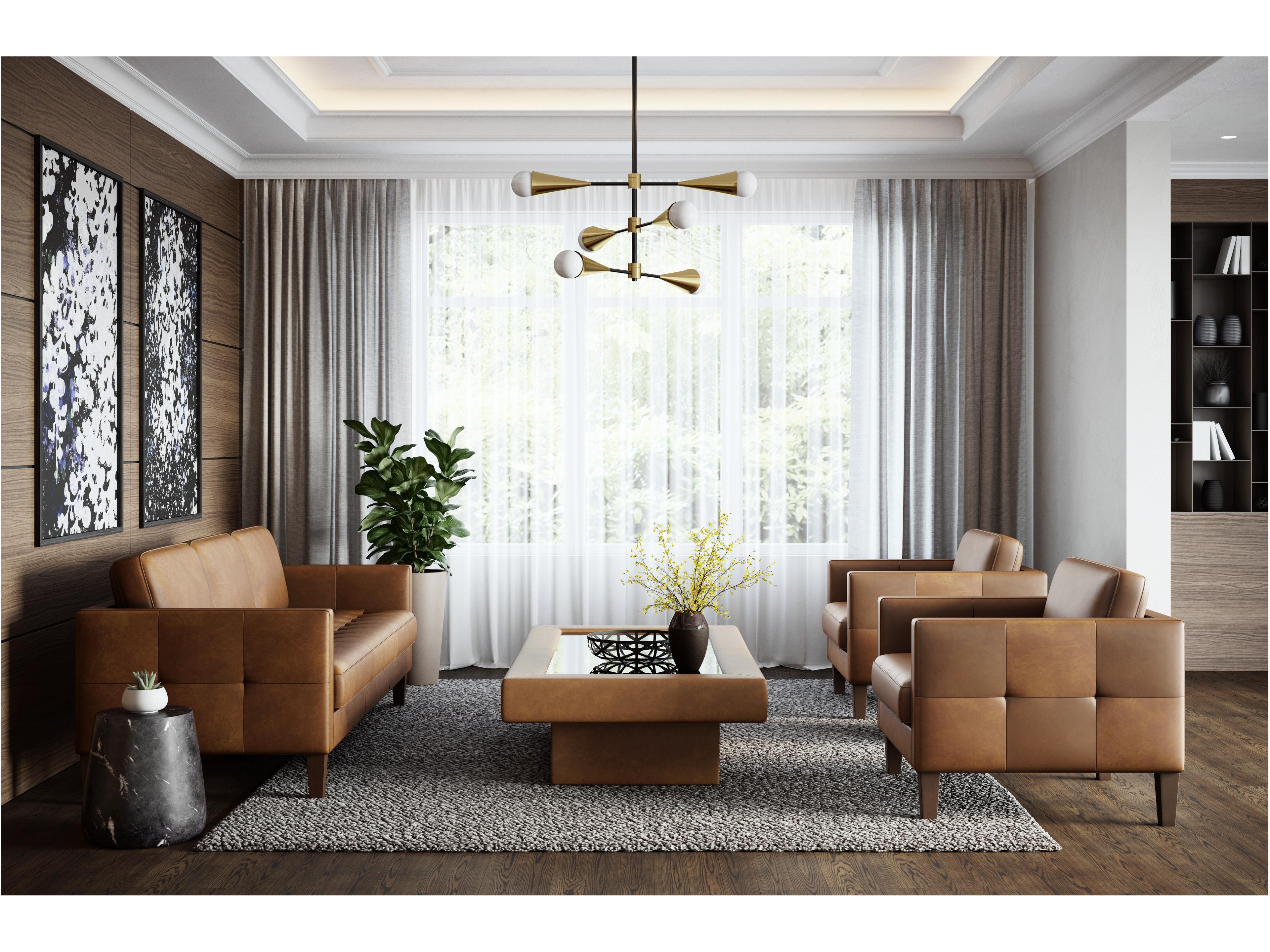 Sunpan Karmelo Cognac Leather Brown Upholstered Sofa