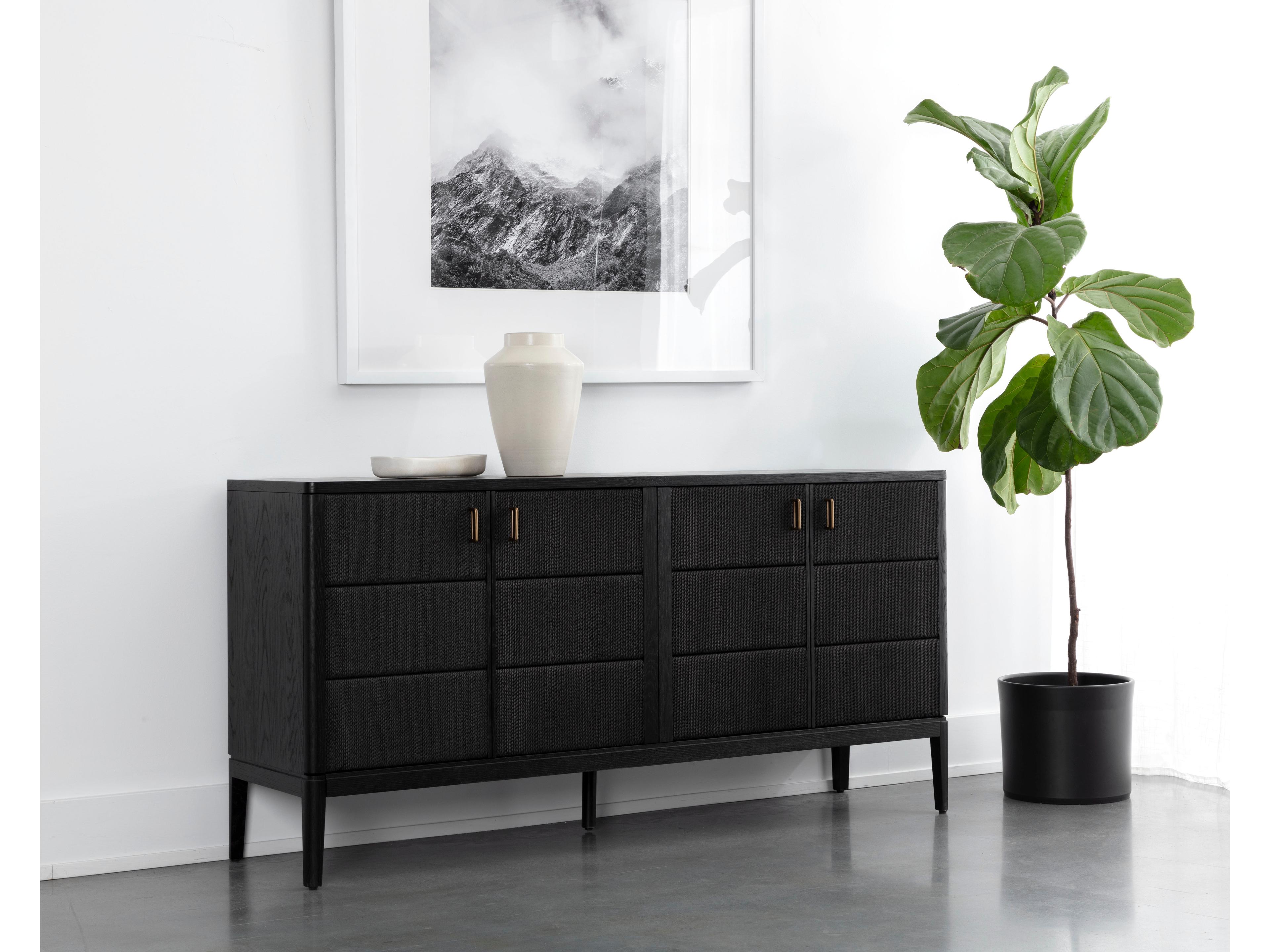 Sunpan Etienne 71" Oak Wood Black Sideboard