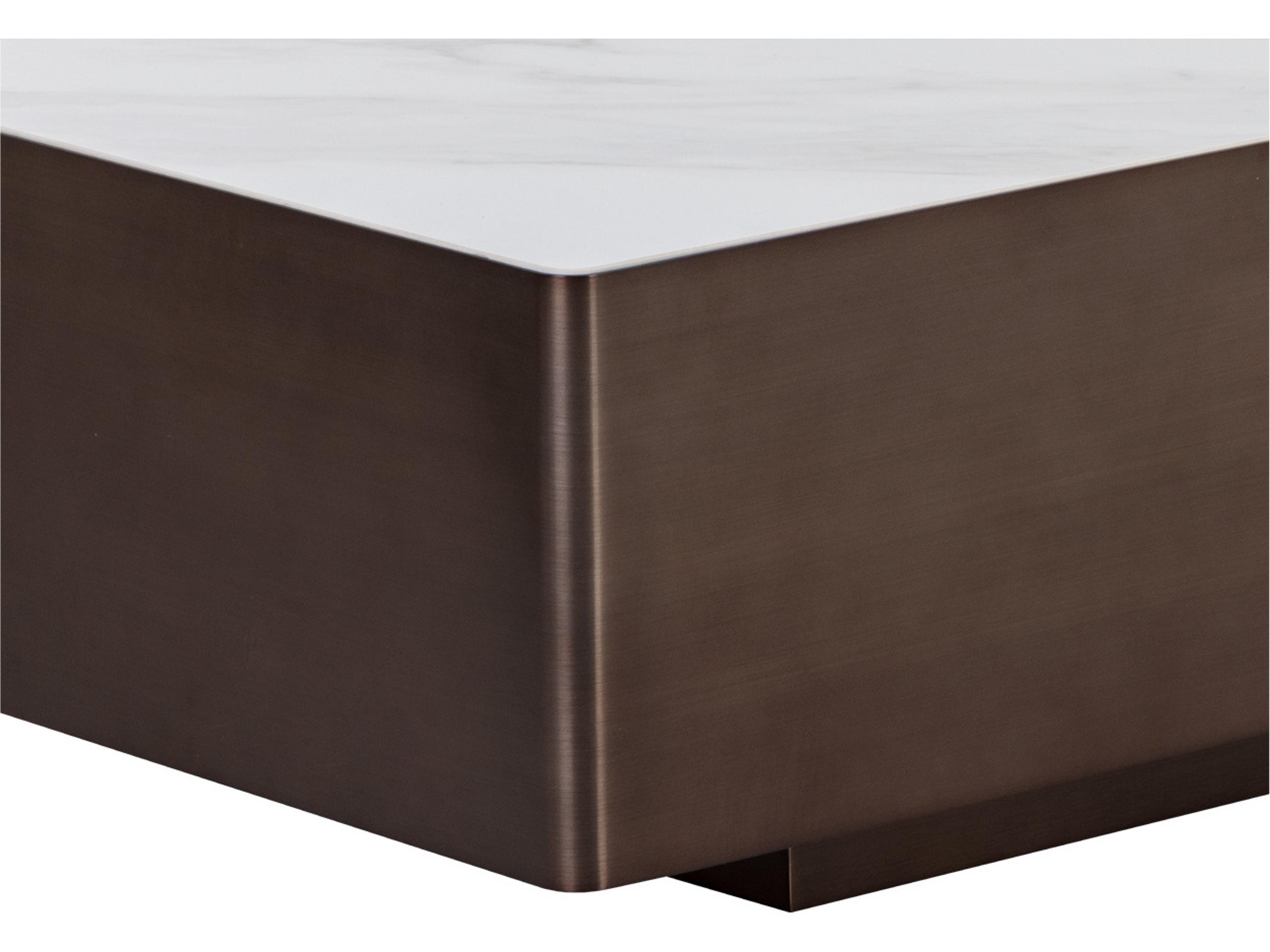 Sunpan Lenay Rectangular Ceramic White Dark Bronze Coffee Table