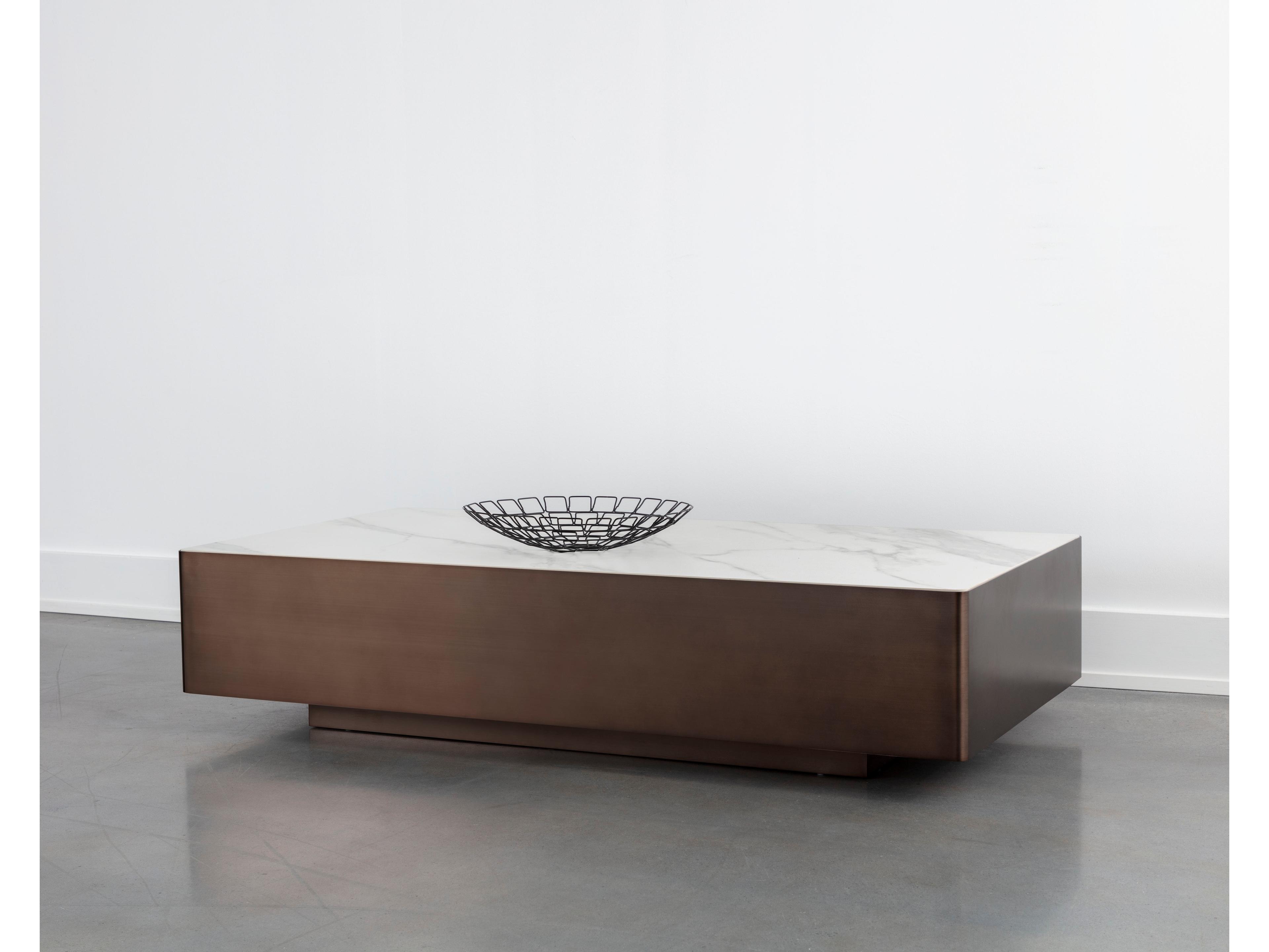 Sunpan Lenay Rectangular Ceramic White Dark Bronze Coffee Table