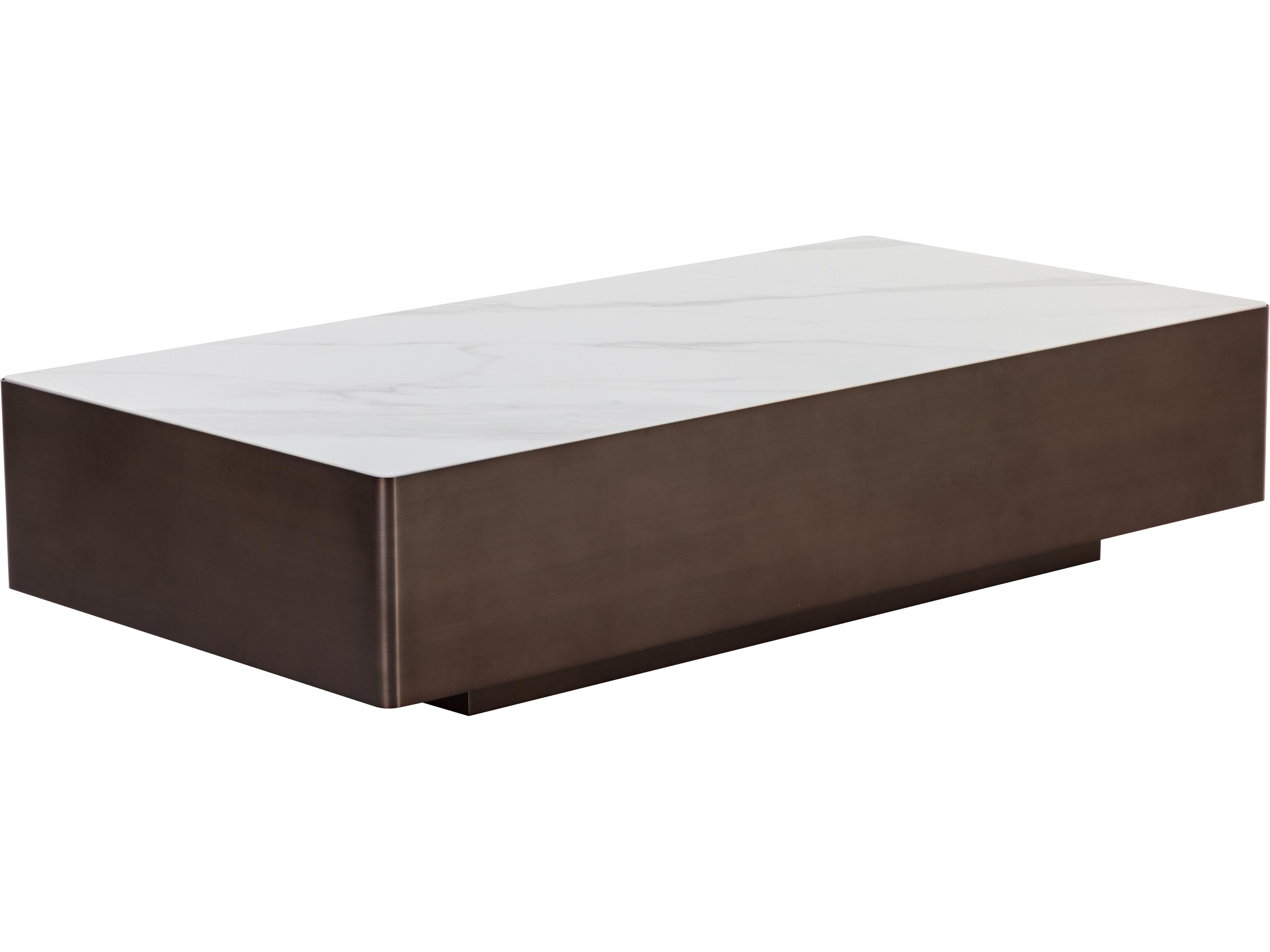 Lenay Rectangular Ceramic White Dark Bronze Coffee Table