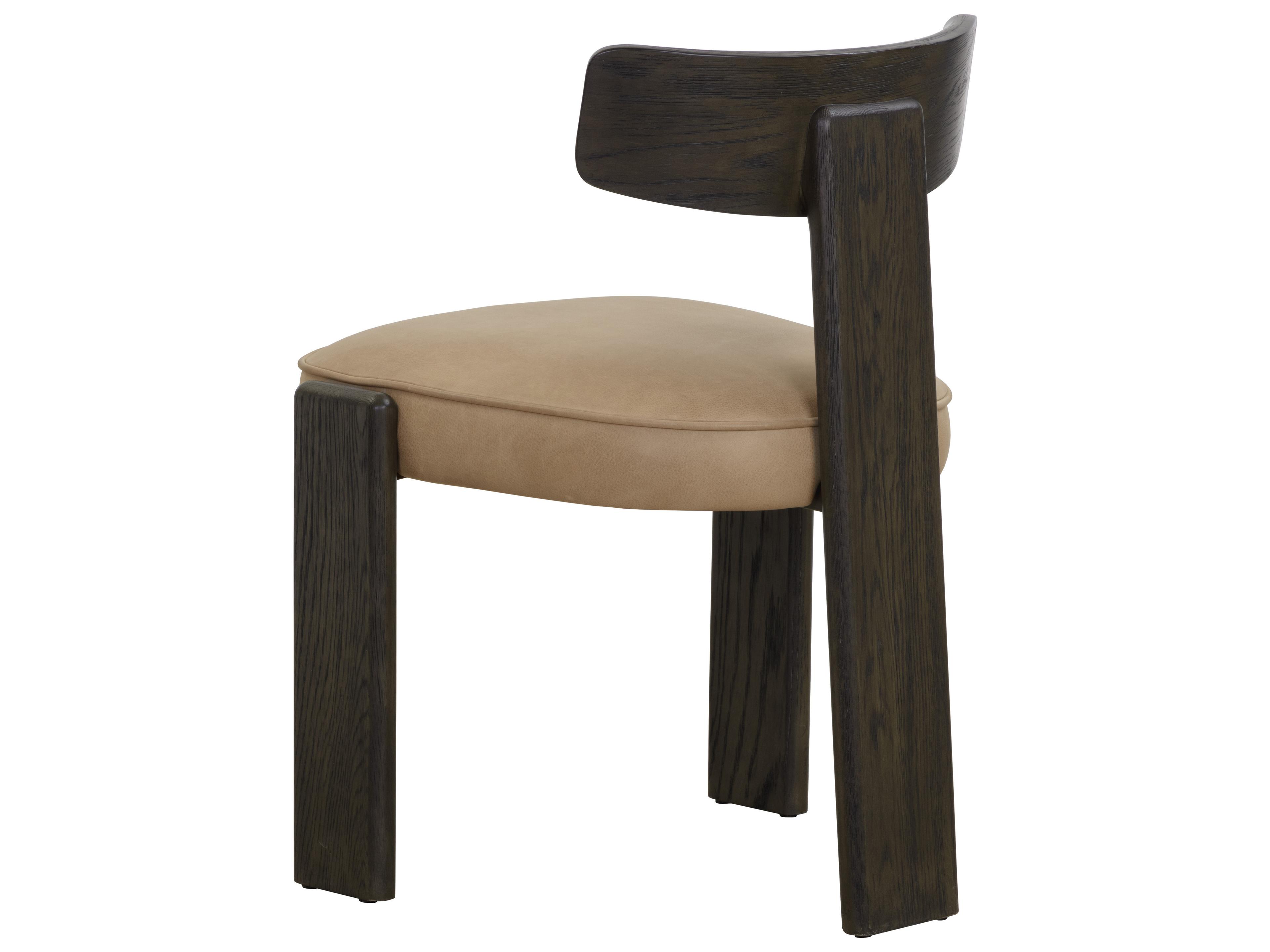Sunpan Horton Oak Wood Brown Leather Side Dining Chair