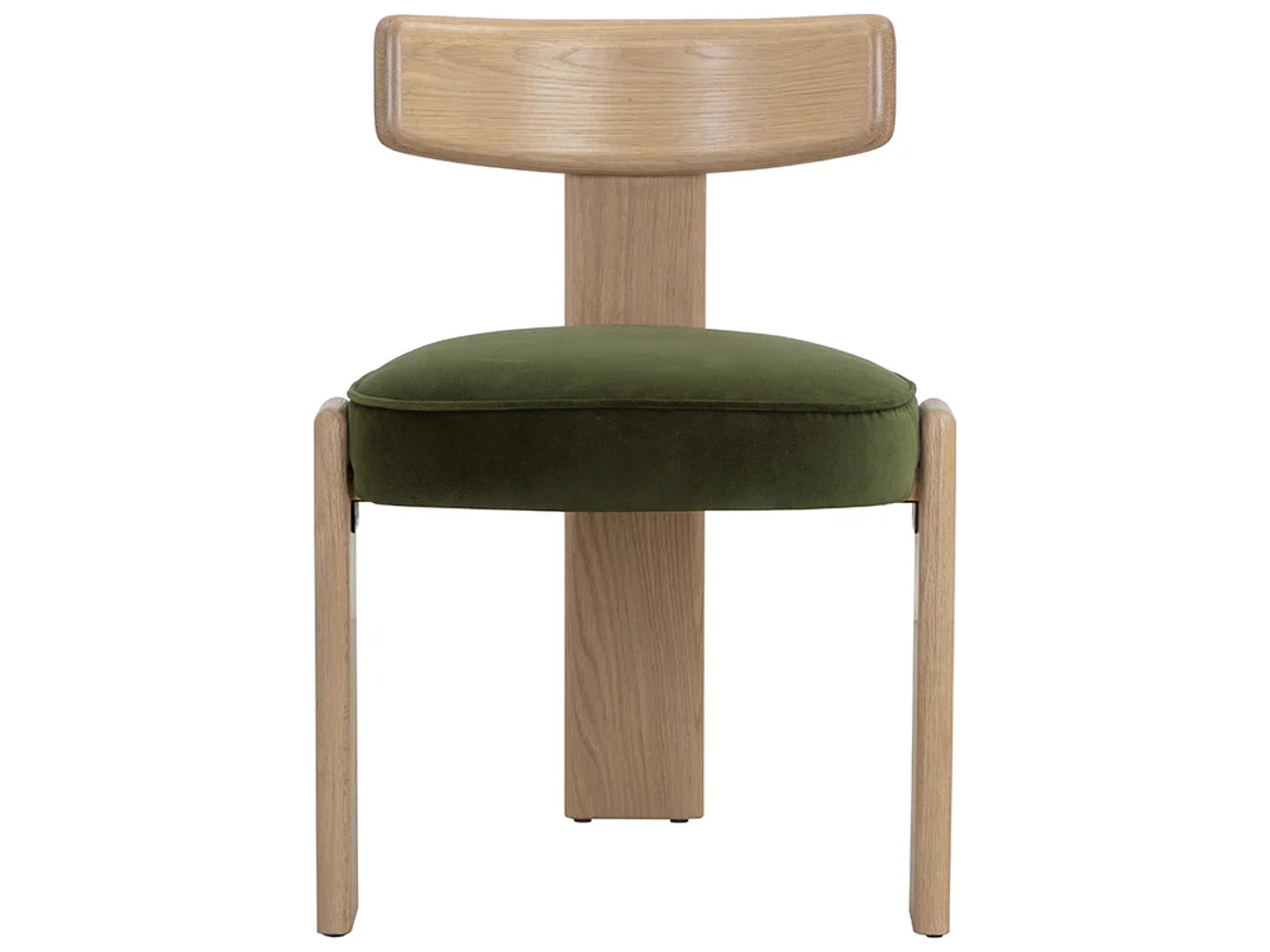 Sunpan Horton Oak Wood Green Upholstered Side Dining Chair