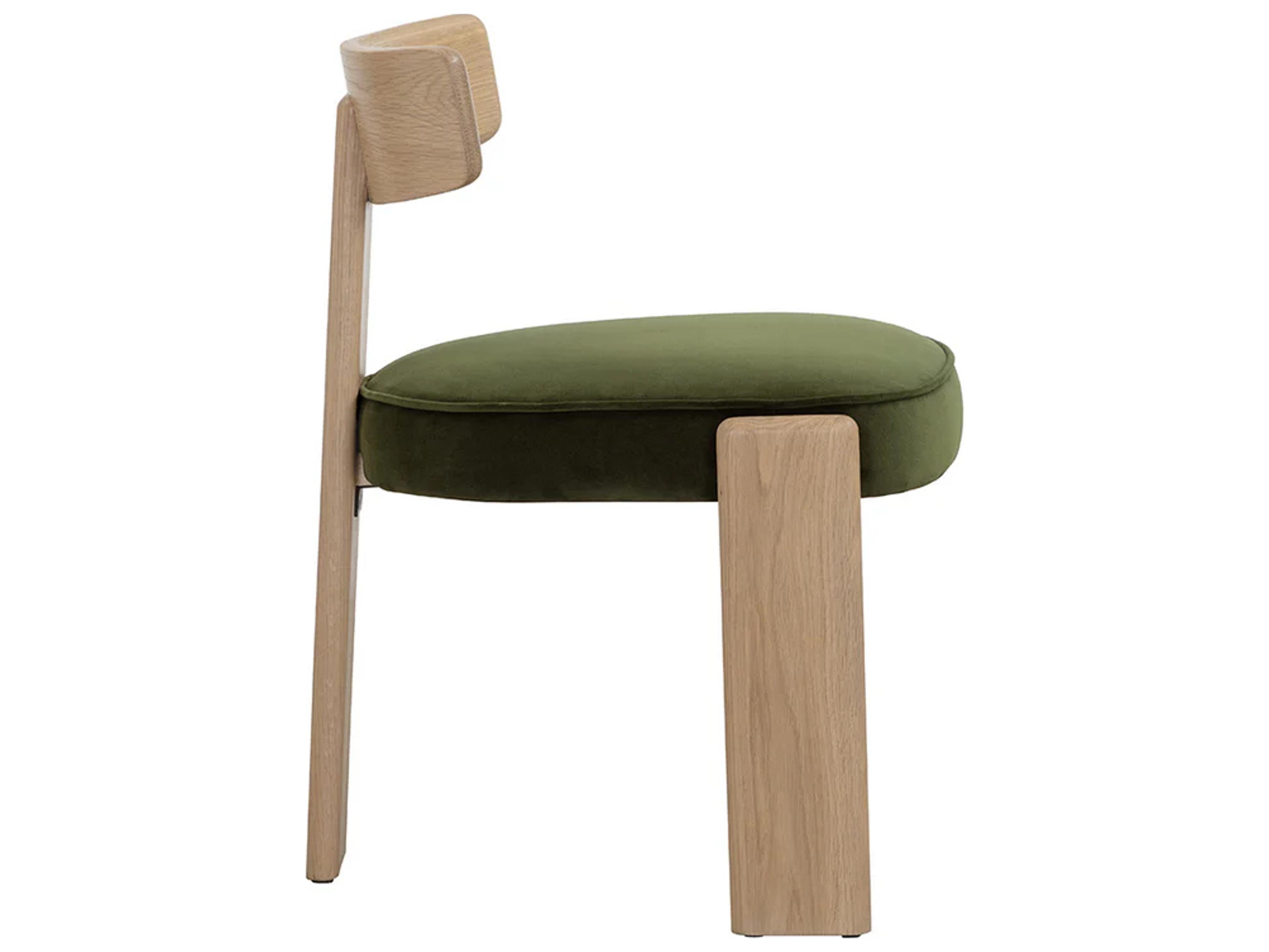 Sunpan Horton Oak Wood Green Upholstered Side Dining Chair