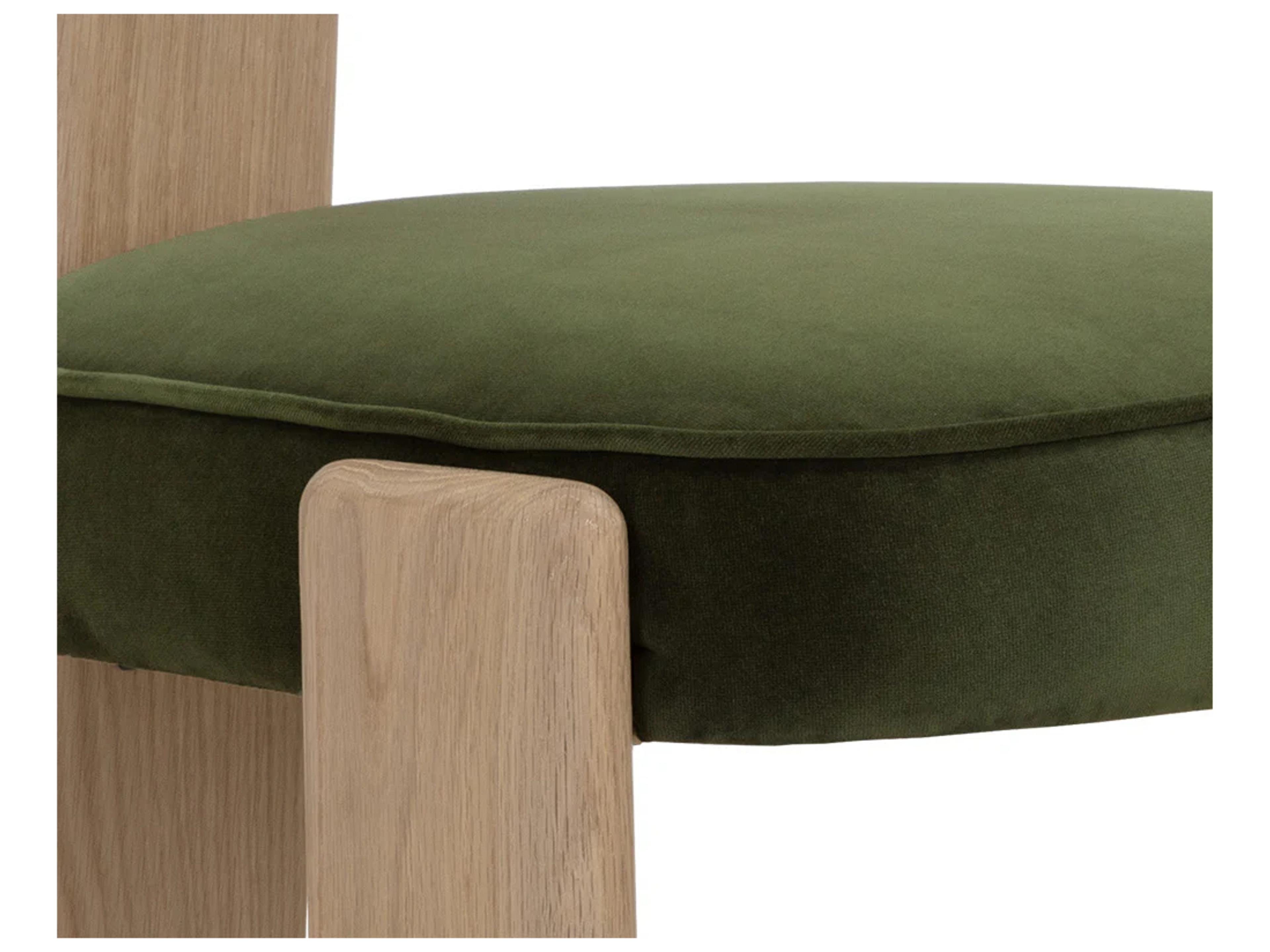 Sunpan Horton Oak Wood Green Upholstered Side Dining Chair