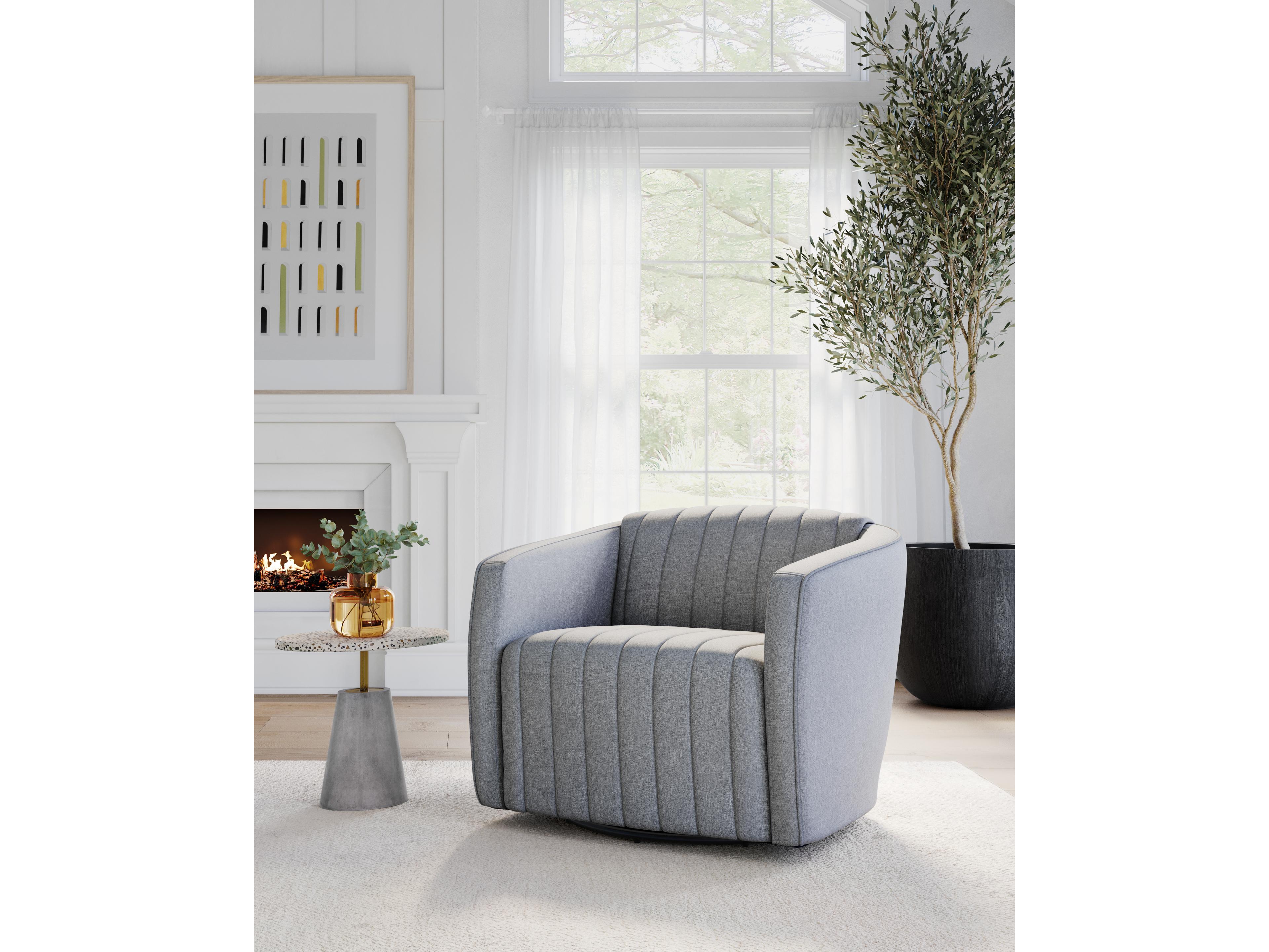 Sunpan Garrison Swivel Gray Fabric Accent Chair