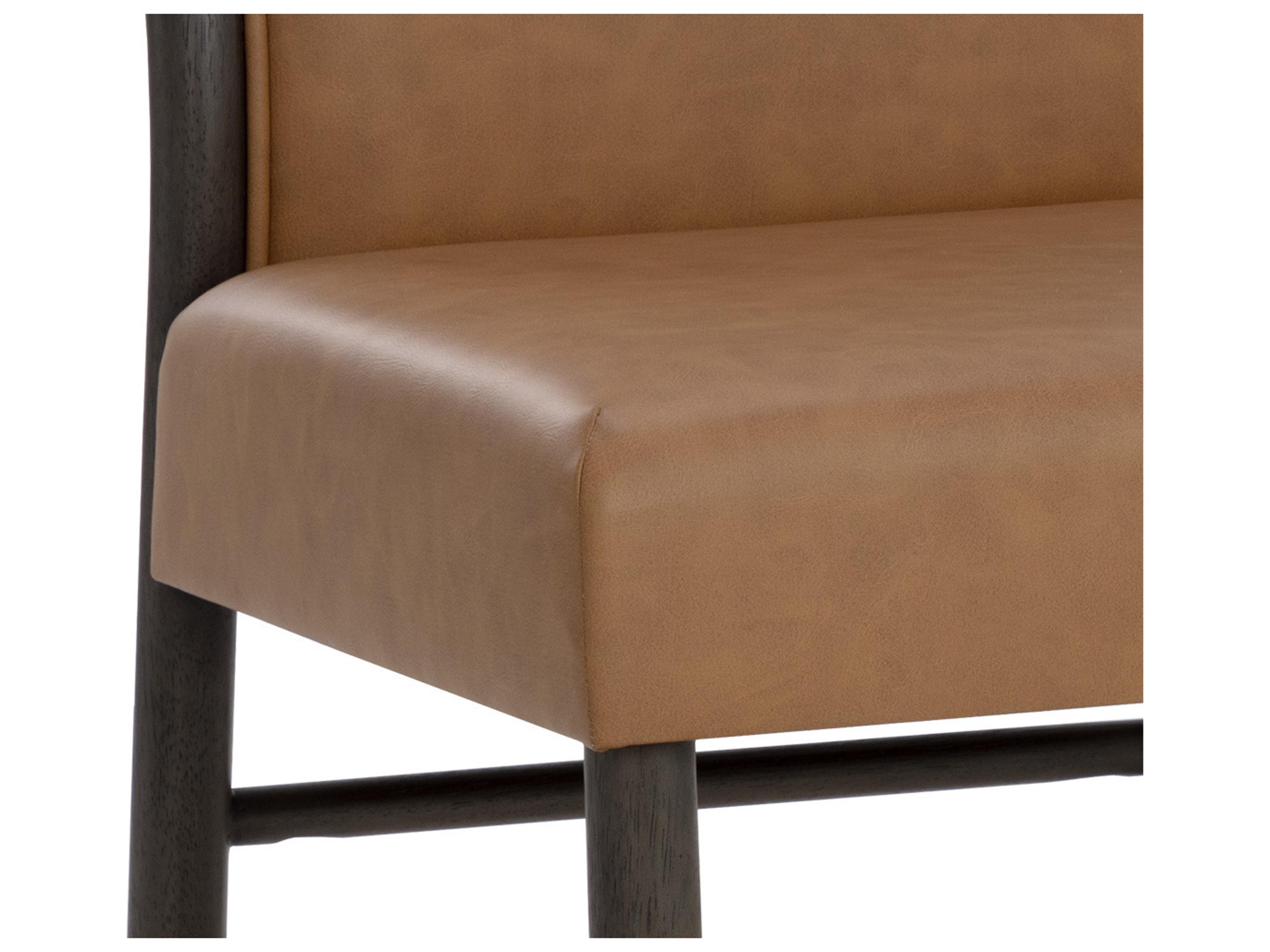 Sunpan Jeno Rubberwood Brown Faux Leather Side Dining Chair