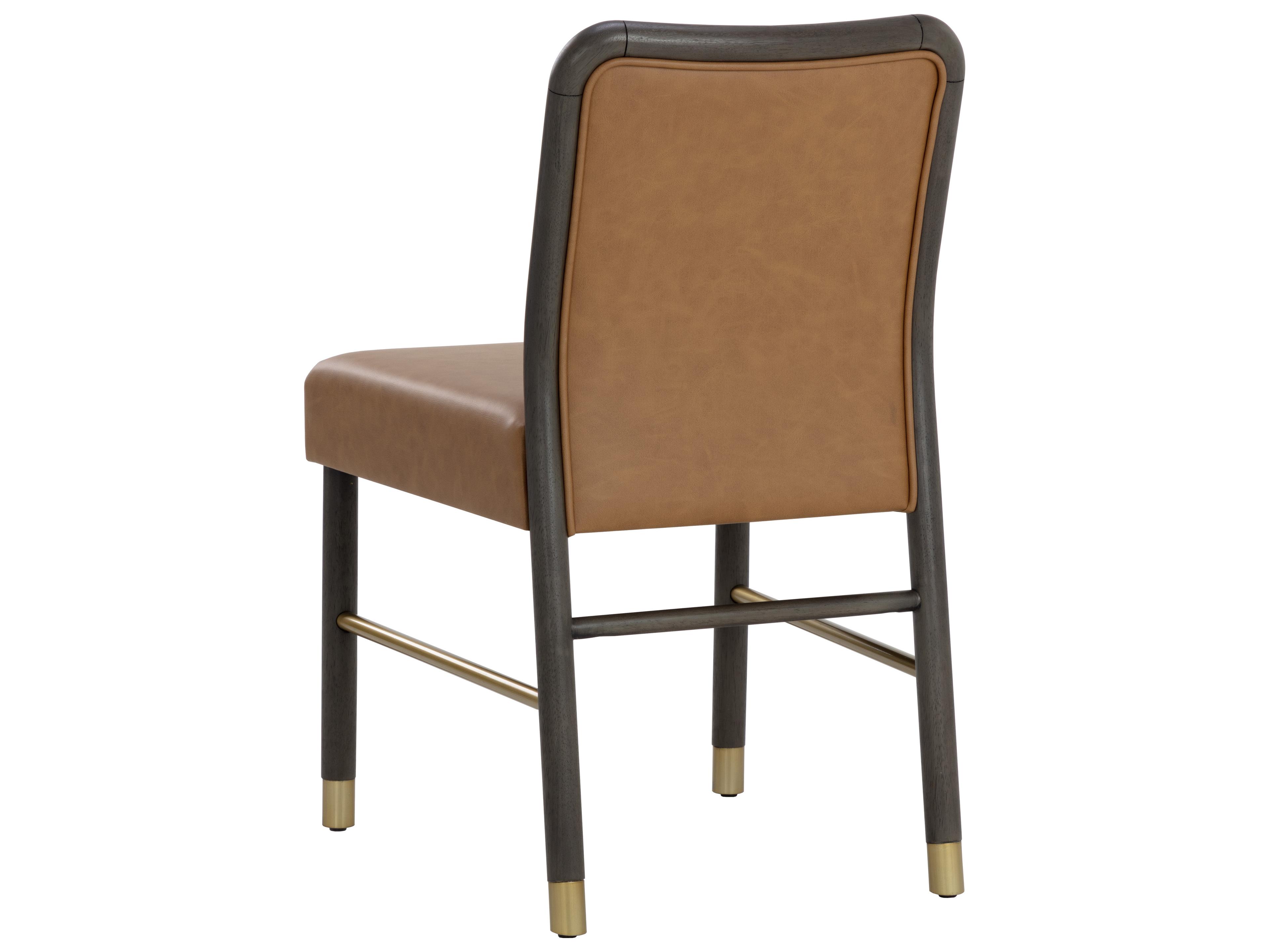 Sunpan Jeno Rubberwood Brown Faux Leather Side Dining Chair