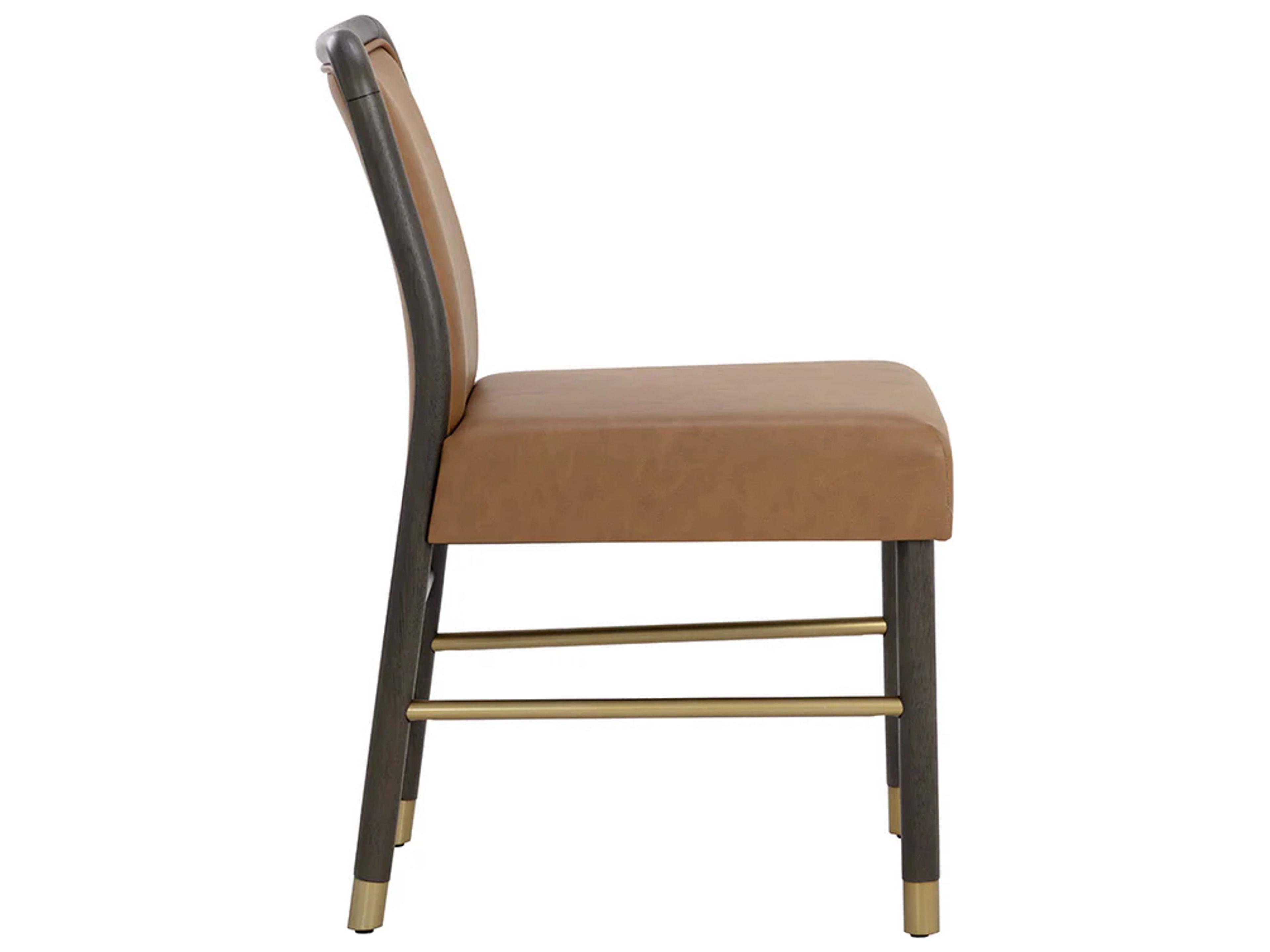 Sunpan Jeno Rubberwood Brown Faux Leather Side Dining Chair