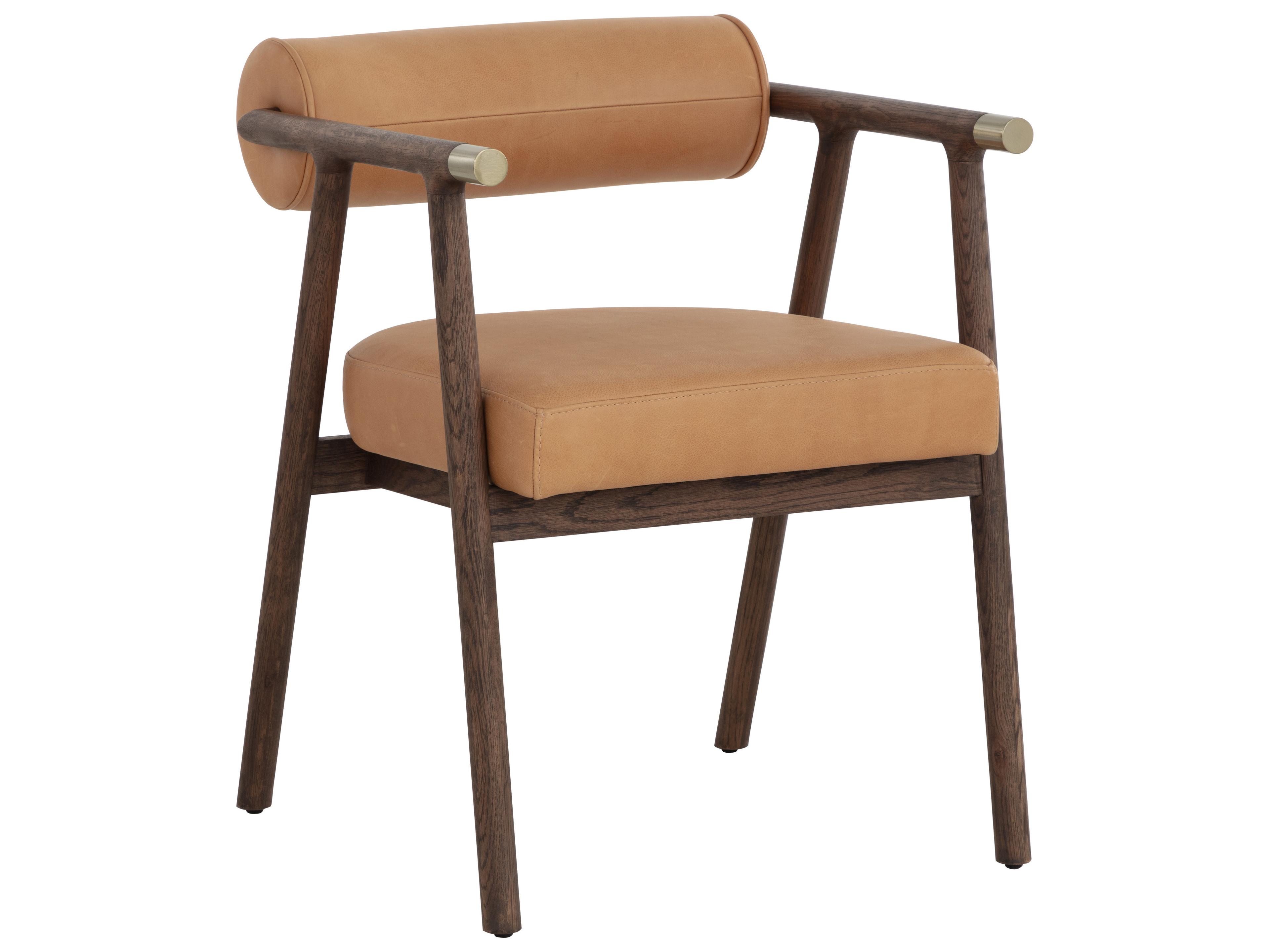 Sova Oak Wood Brown Leather Arm Dining Chair
