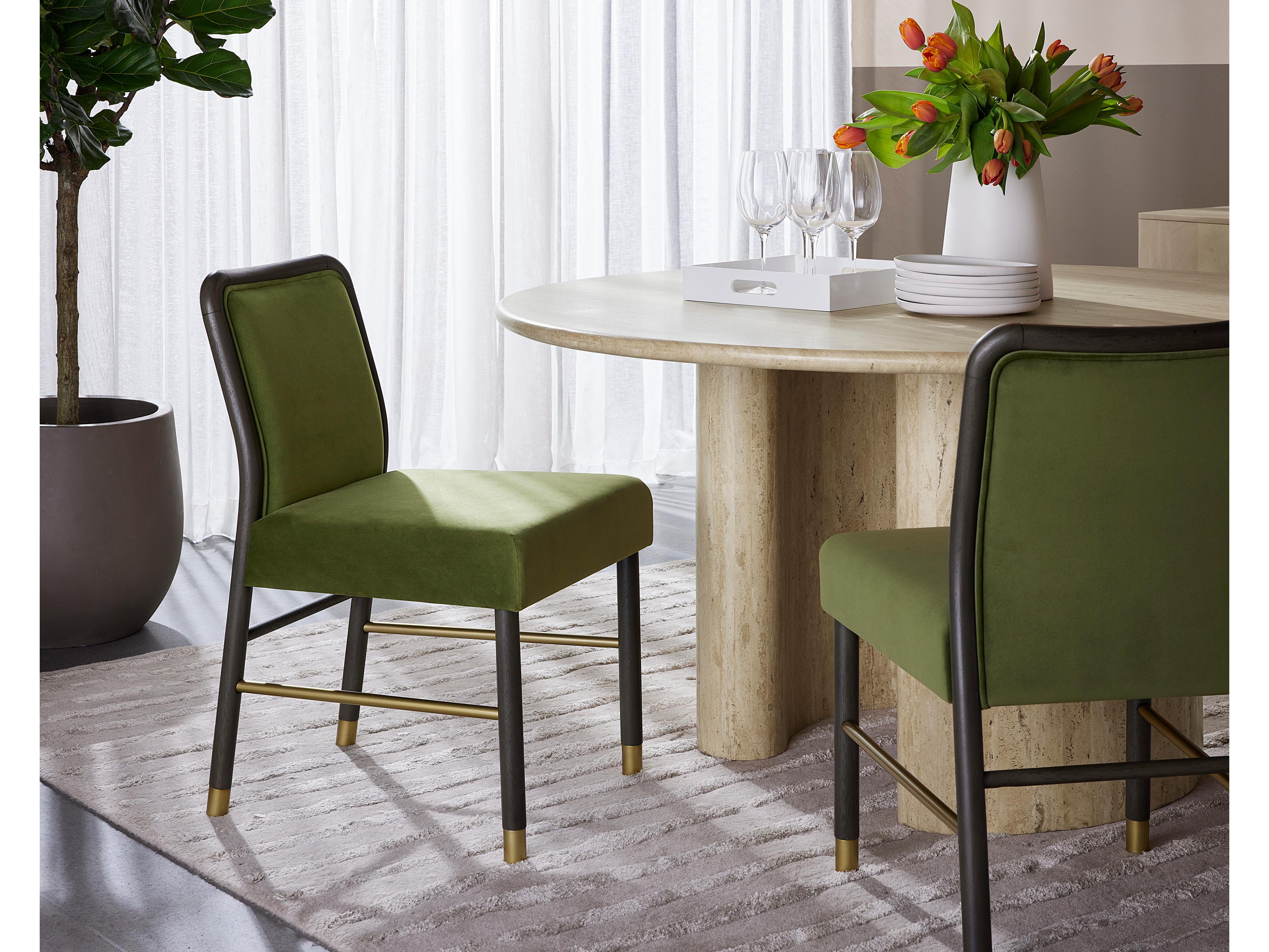 Sunpan Jeno Rubberwood Green Upholstered Side Dining Chair
