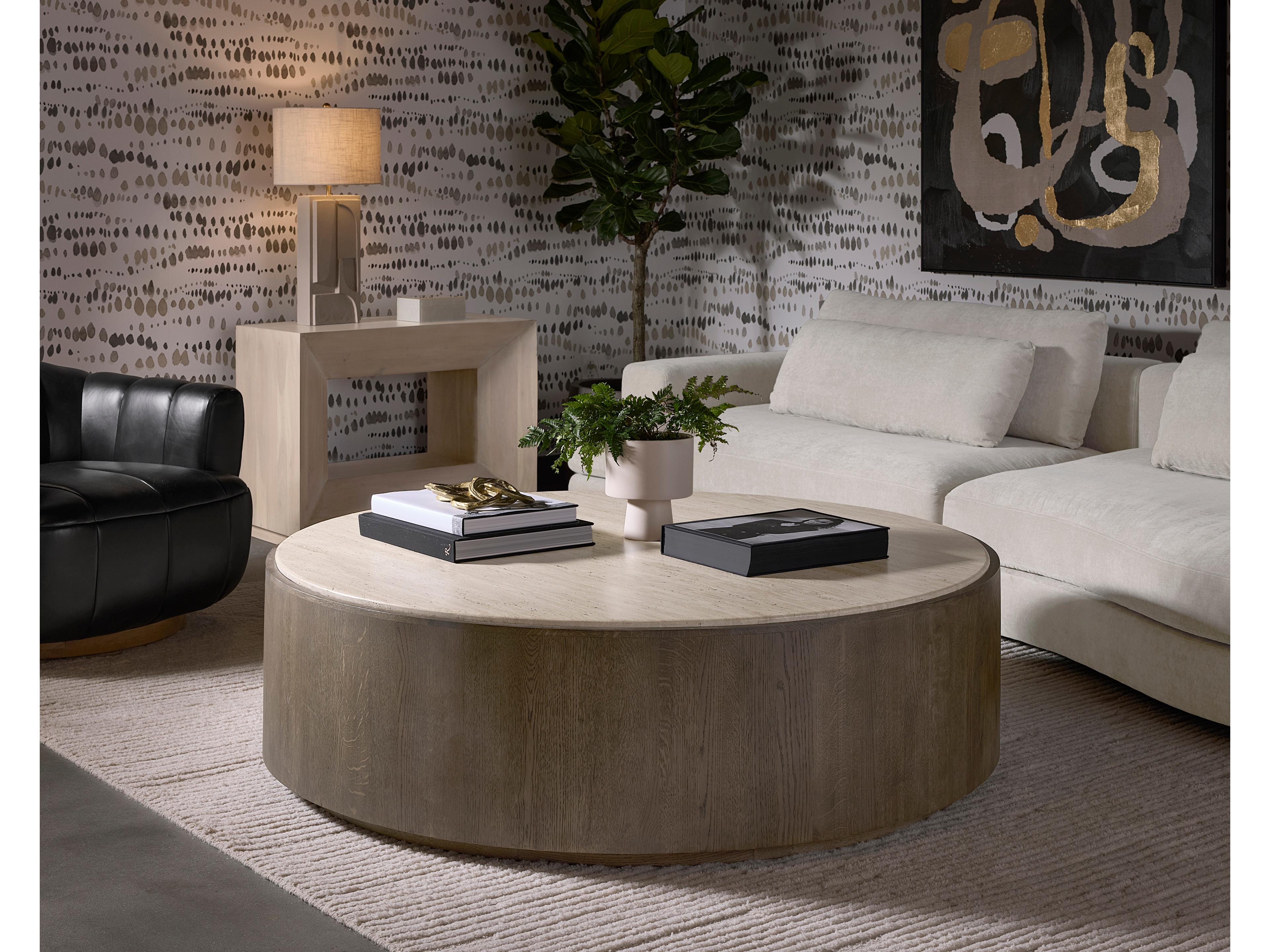 Sunpan Oberon Round Wood Natural Warm Oak Coffee Table