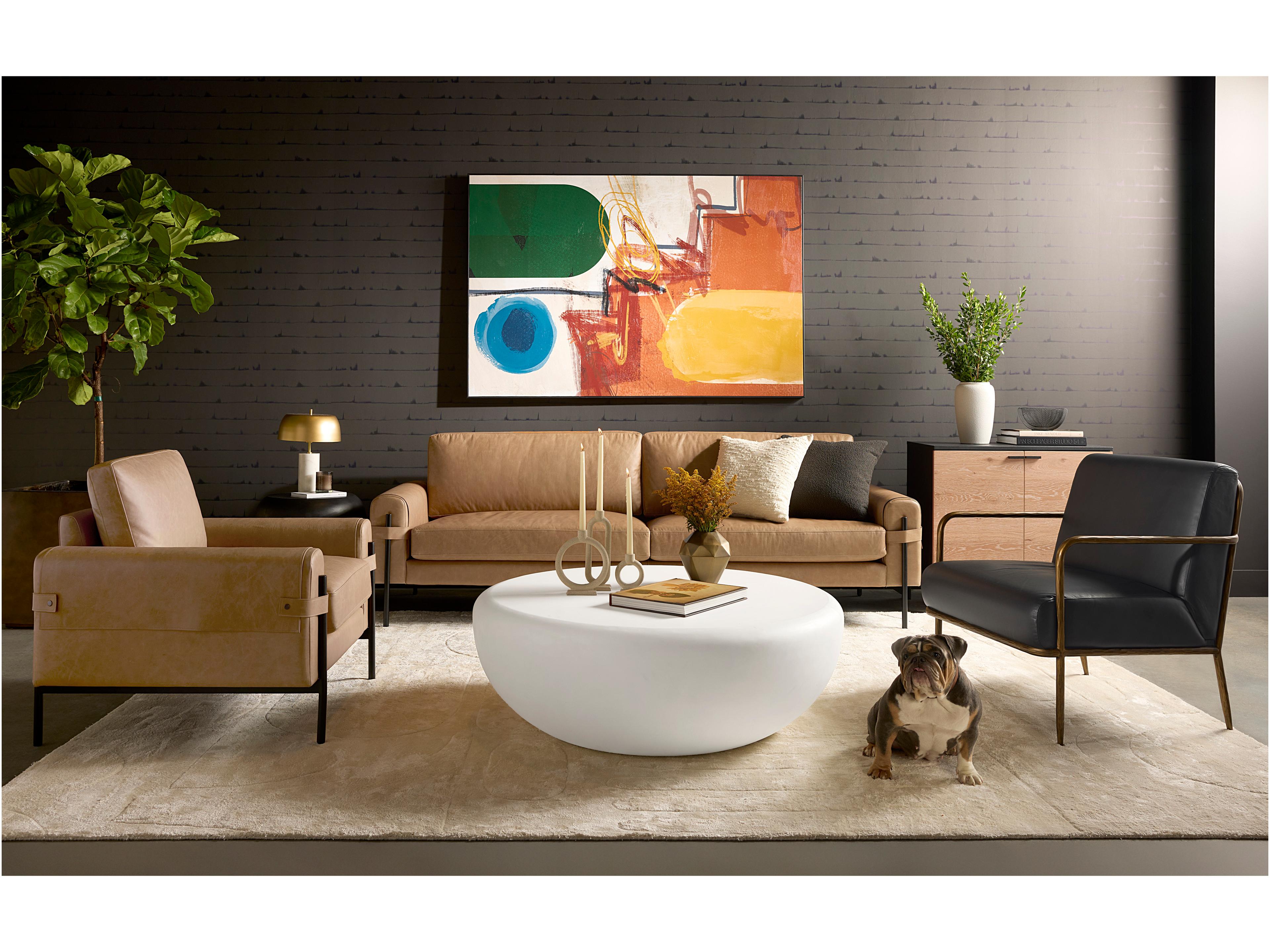 Sunpan Camus Brown Leather Sofa