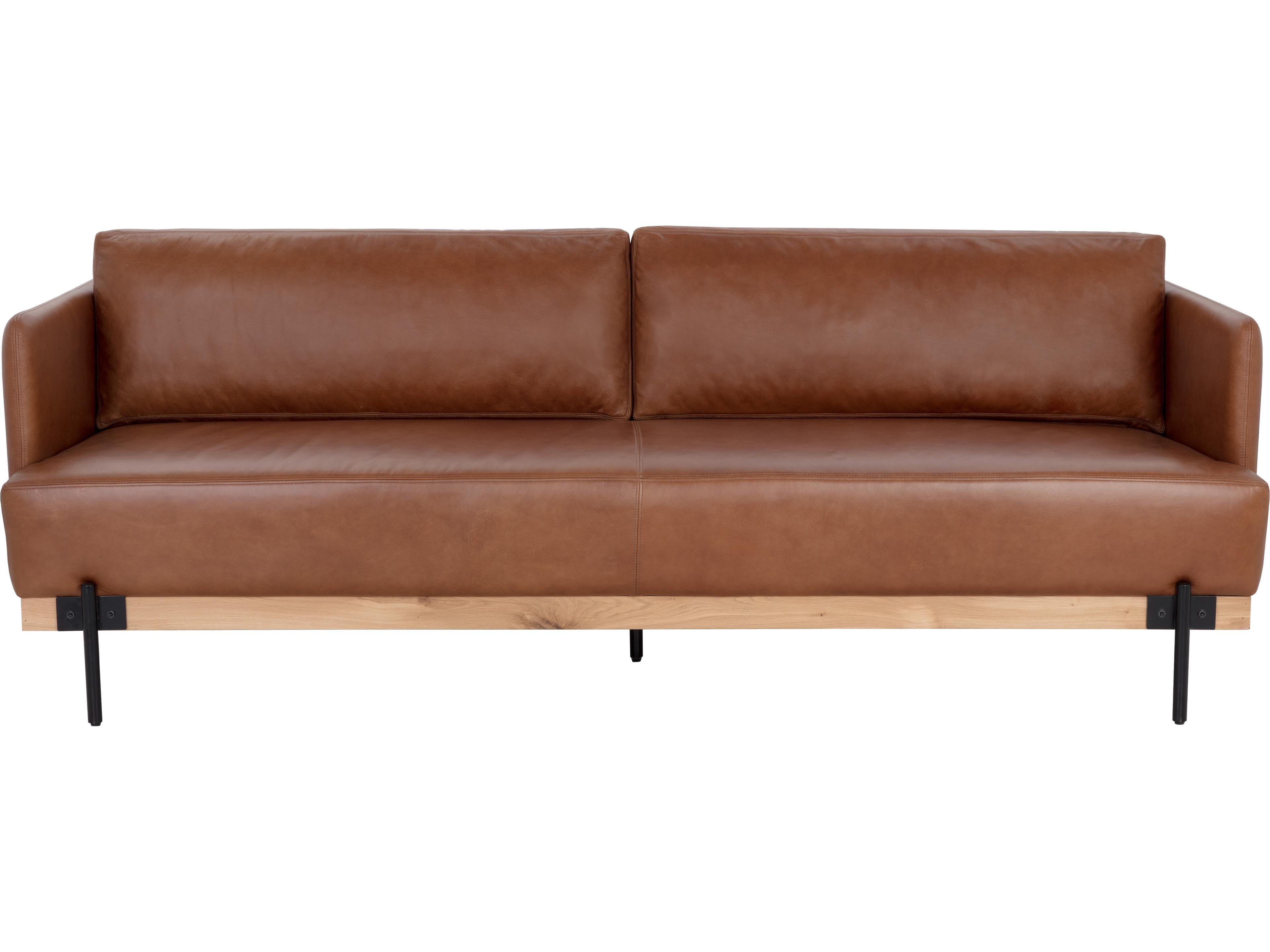 Sunpan Saul Shalimar Tobacco Leather Brown Upholstered Sofa