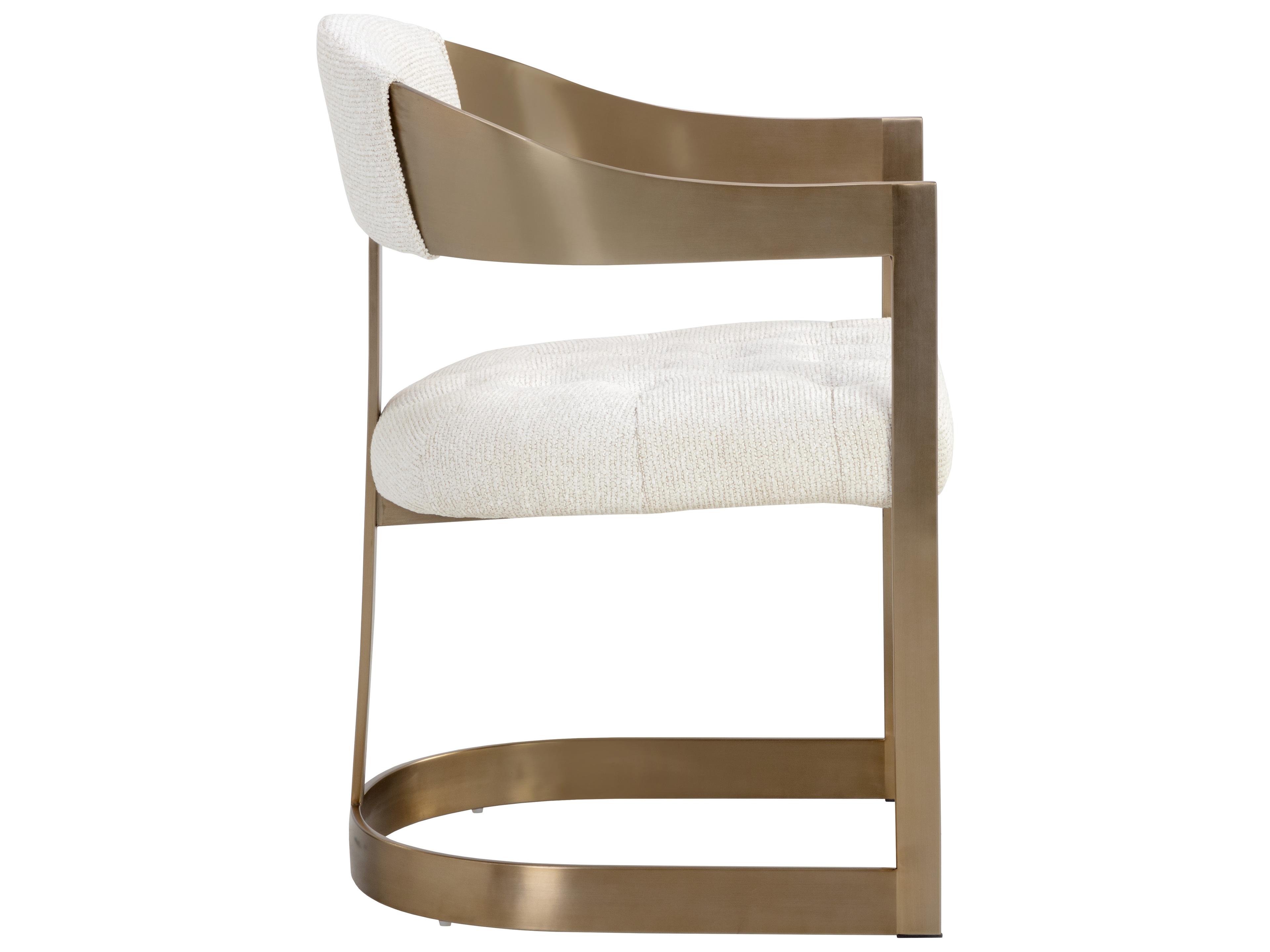Sunpan Ikon Brass Upholstered Arm Dining Chair