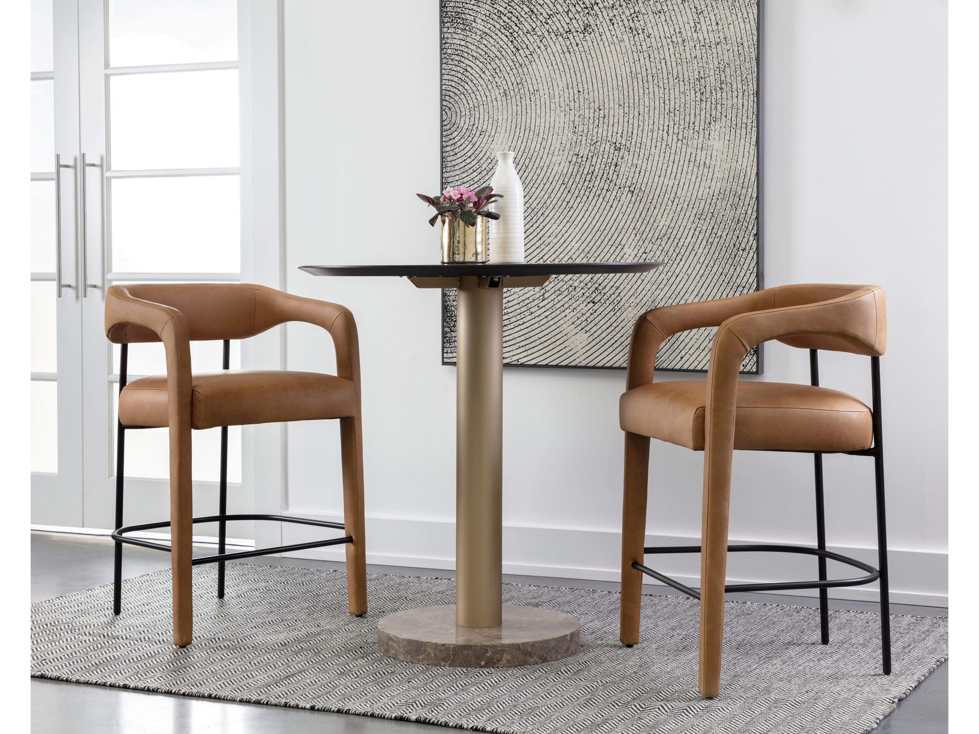 Sunpan Mavia Ludlow Sesame Leather Counter Stool