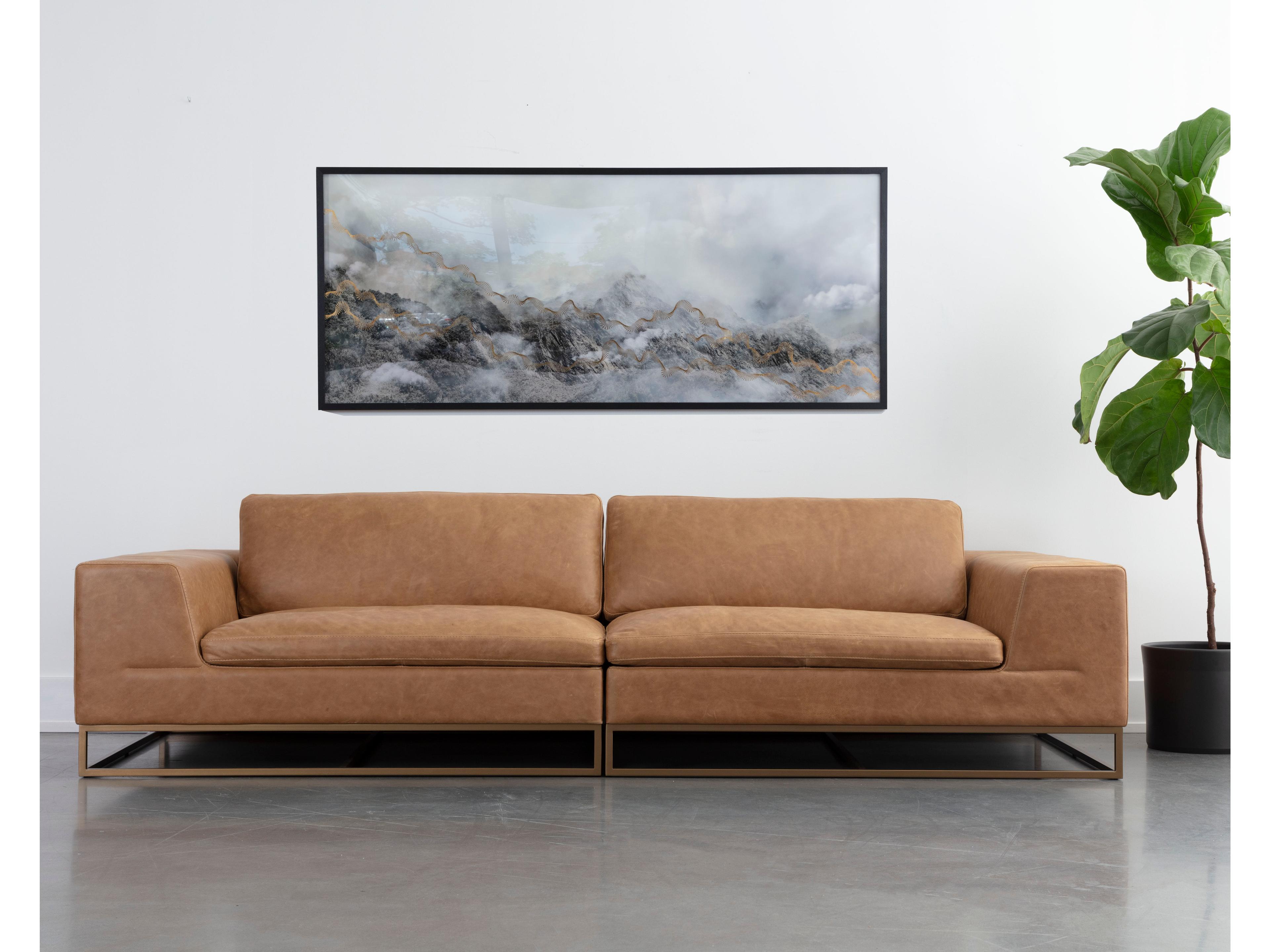 Sunpan Ira Camel Leather Brown Upholstered Sofa