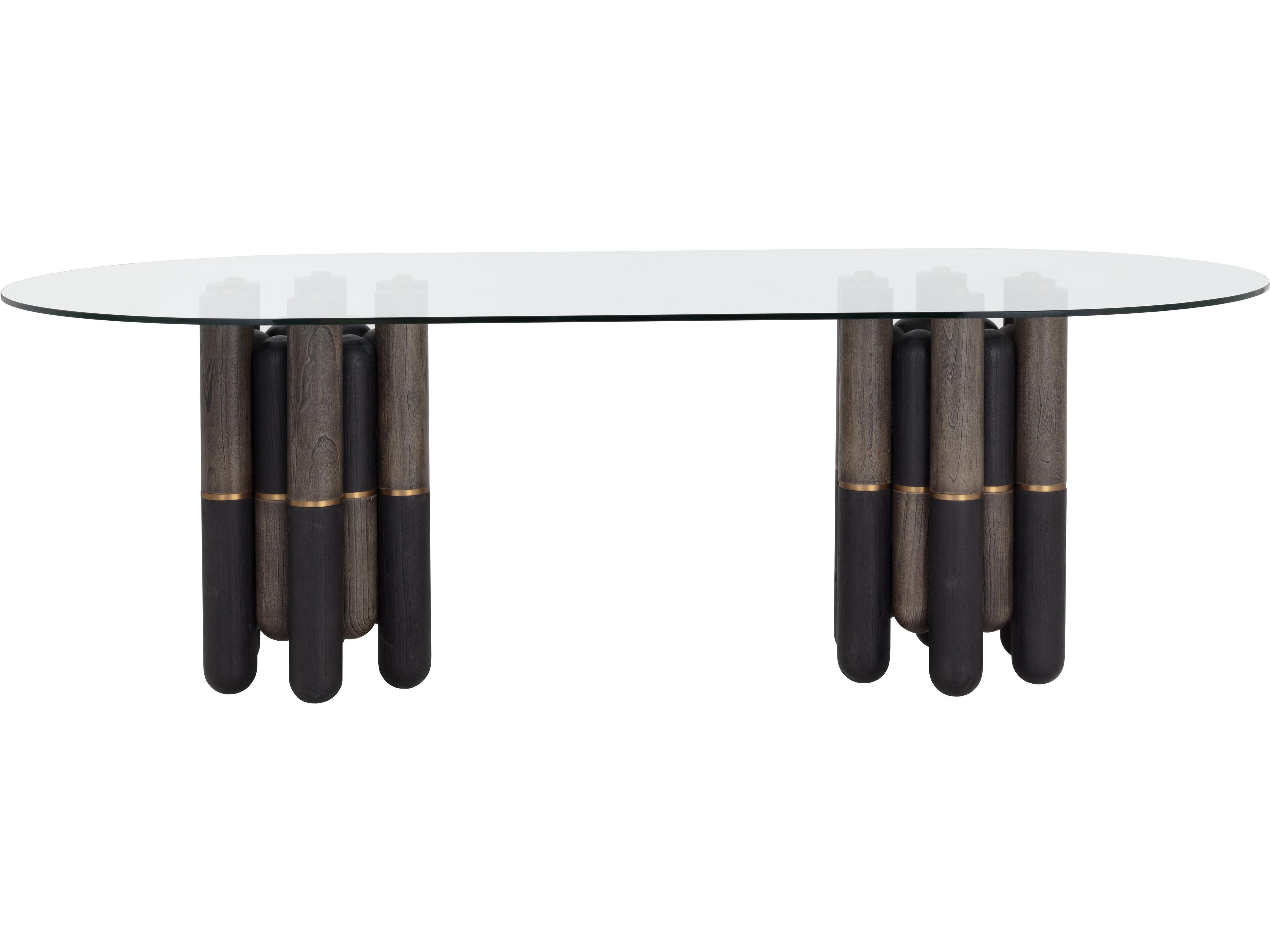 Sunpan Yanna Oval Glass Brown Dining Table