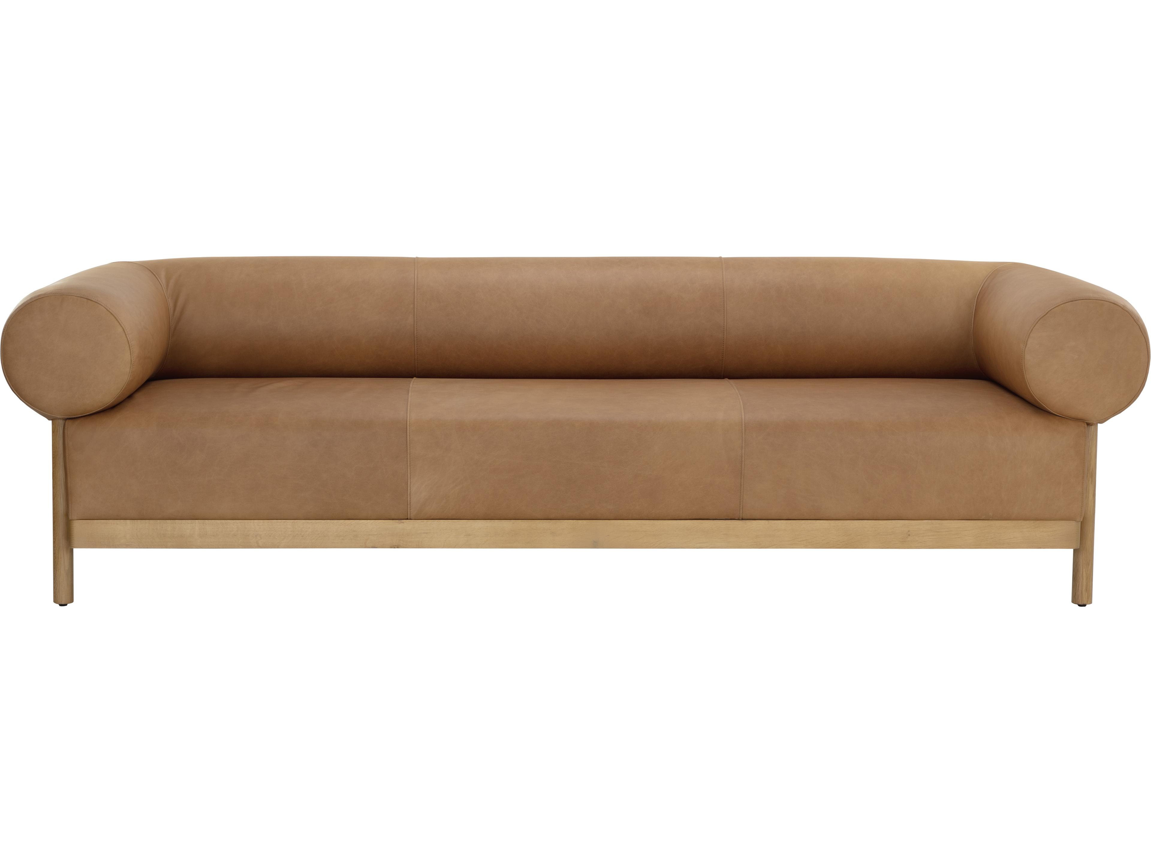 Bromley Rustic Oak Ludlow Sesame Leather Brown Upholstered Sofa