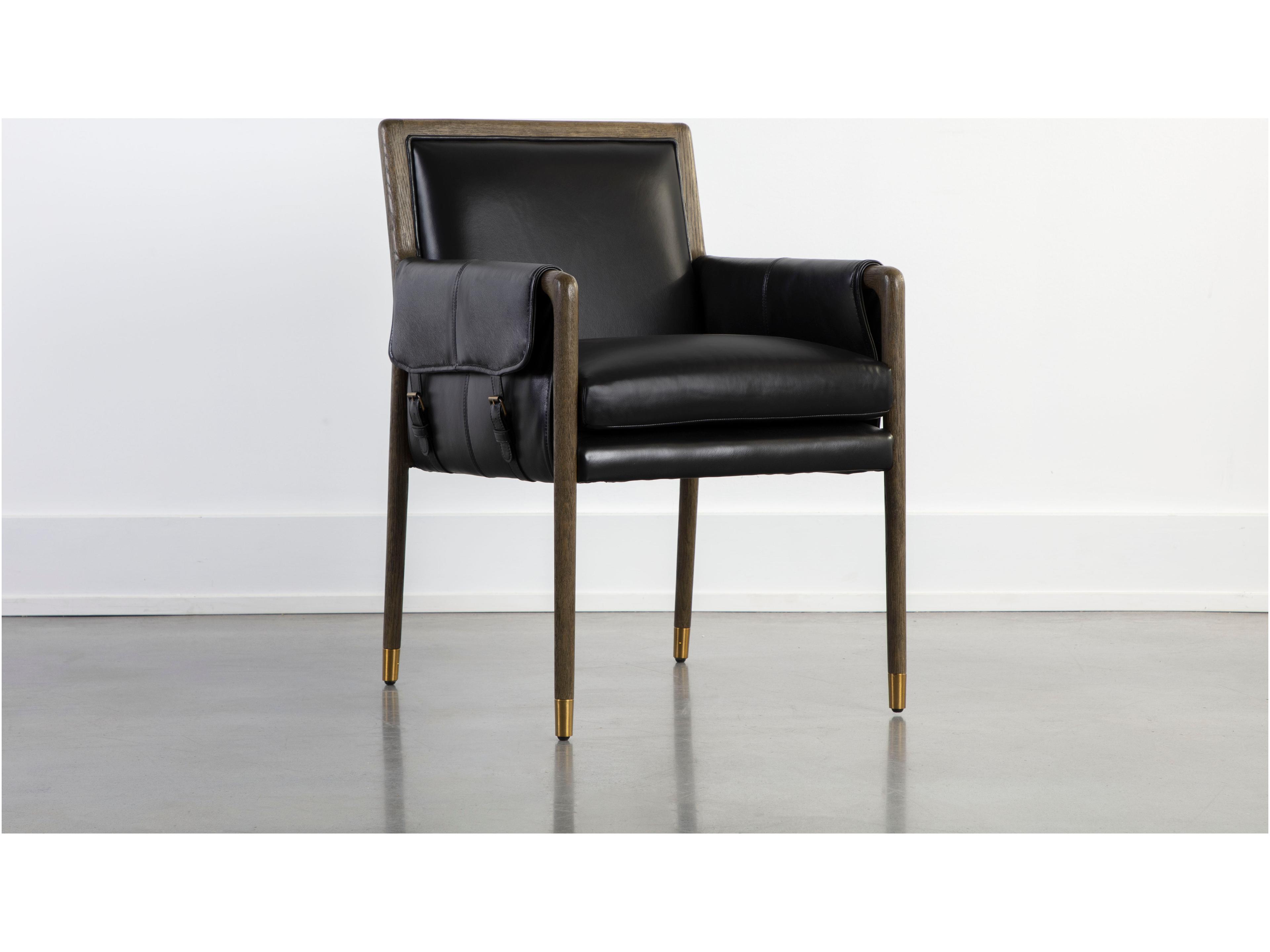 Sunpan Mauti Mauti Dining Armchair Distressed Brown Cortina Black Leather