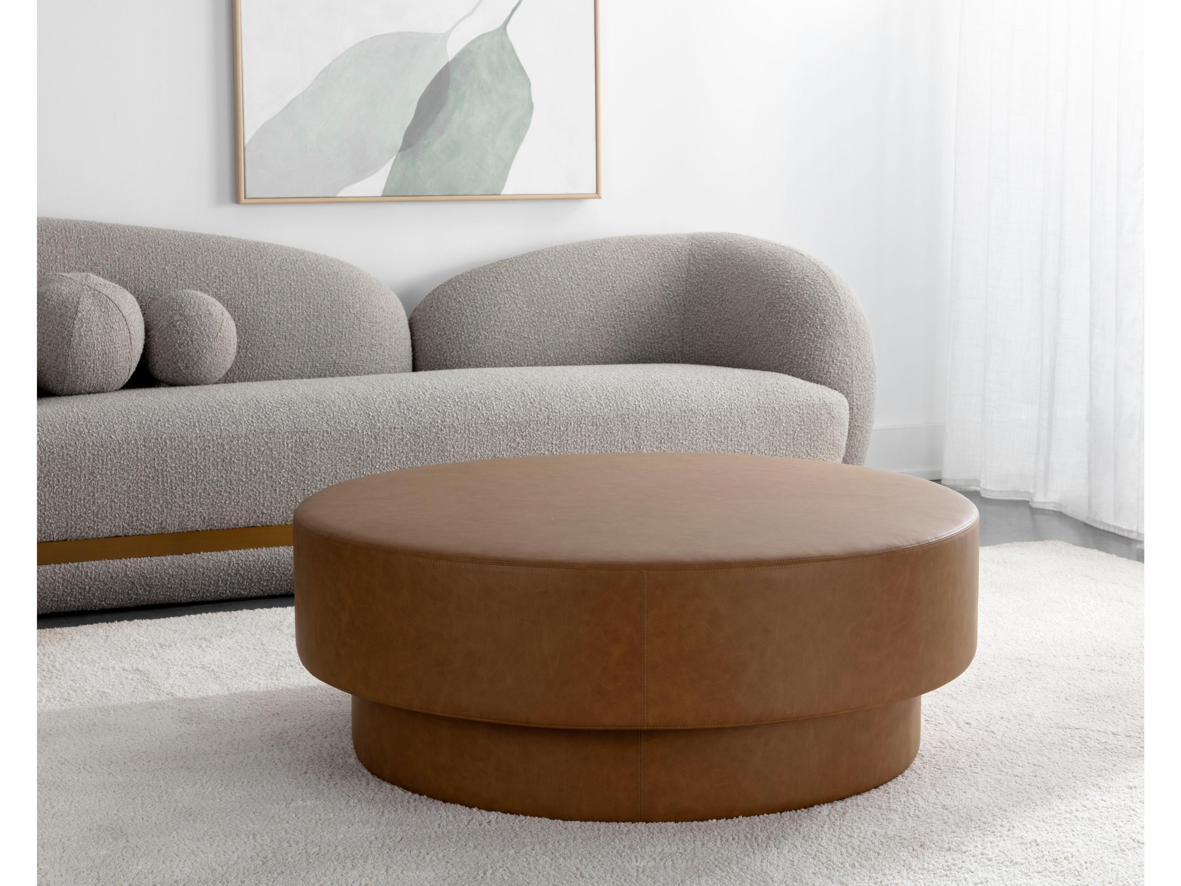 Sunpan Arlo Brown Faux Leather Ottoman