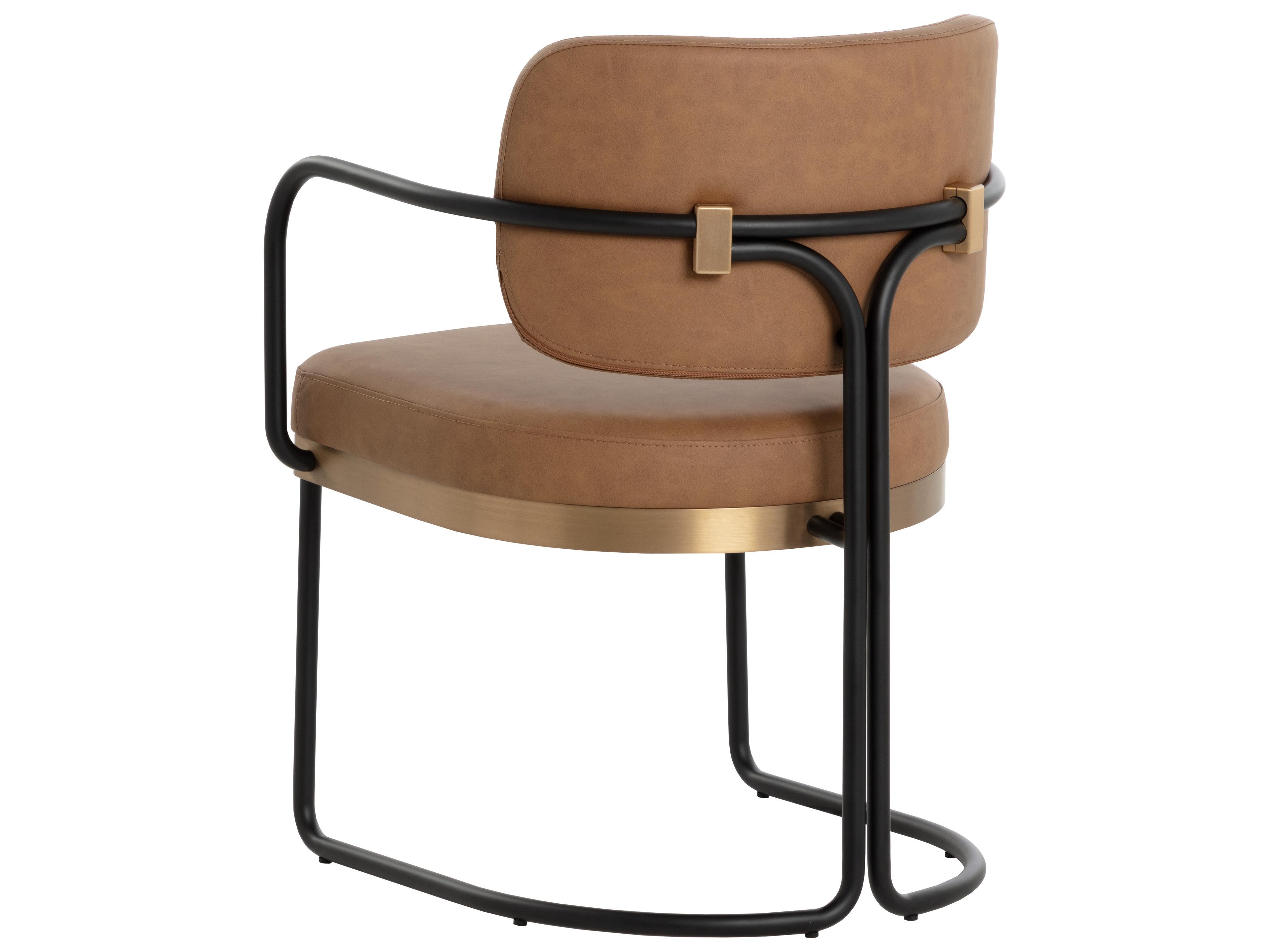 Sunpan Jalen Milliken Cognac Faux Leather Arm Dining Chair