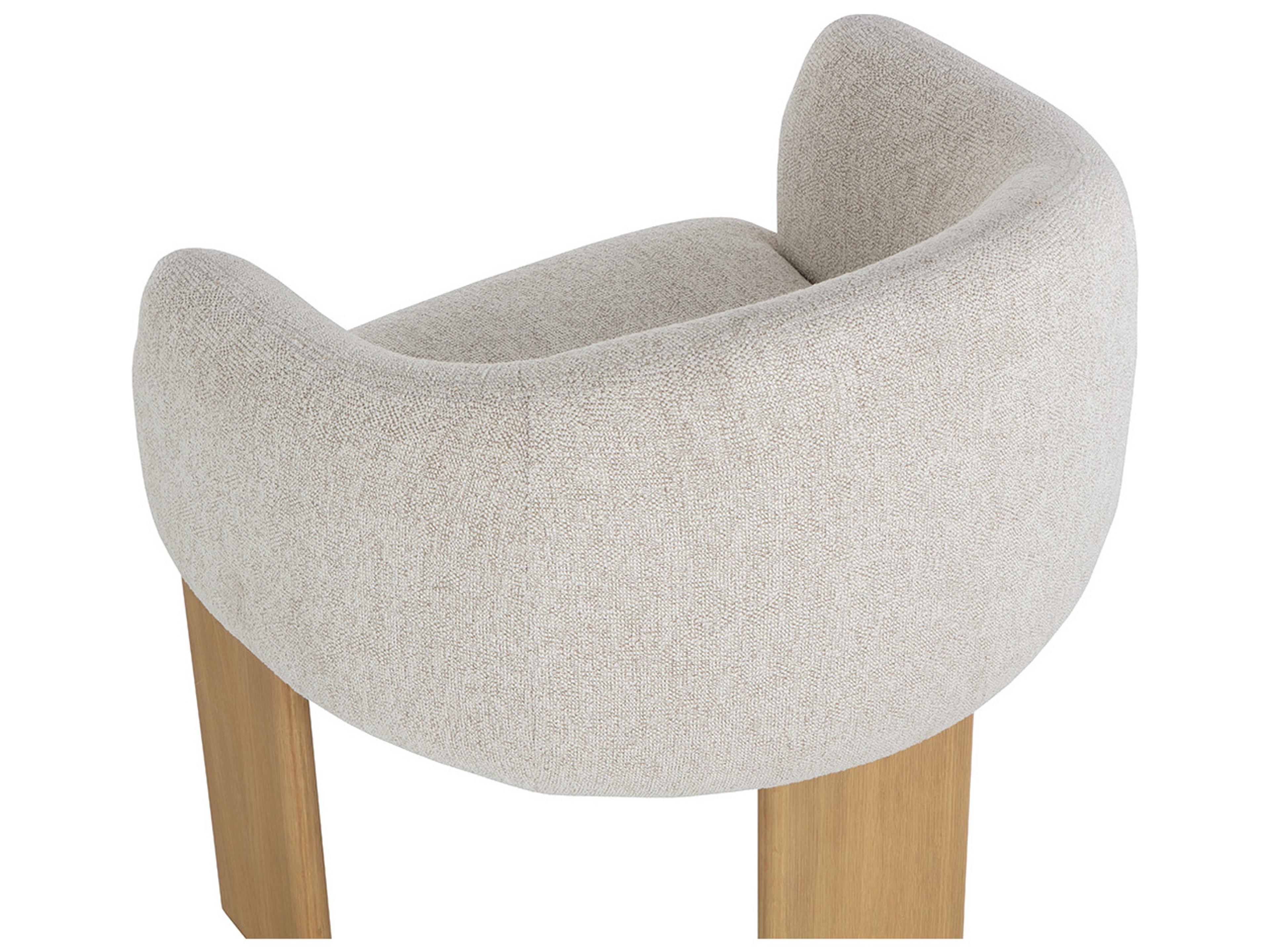 Sunpan Trine Oak Wood Beige Upholstered Arm Dining Chair