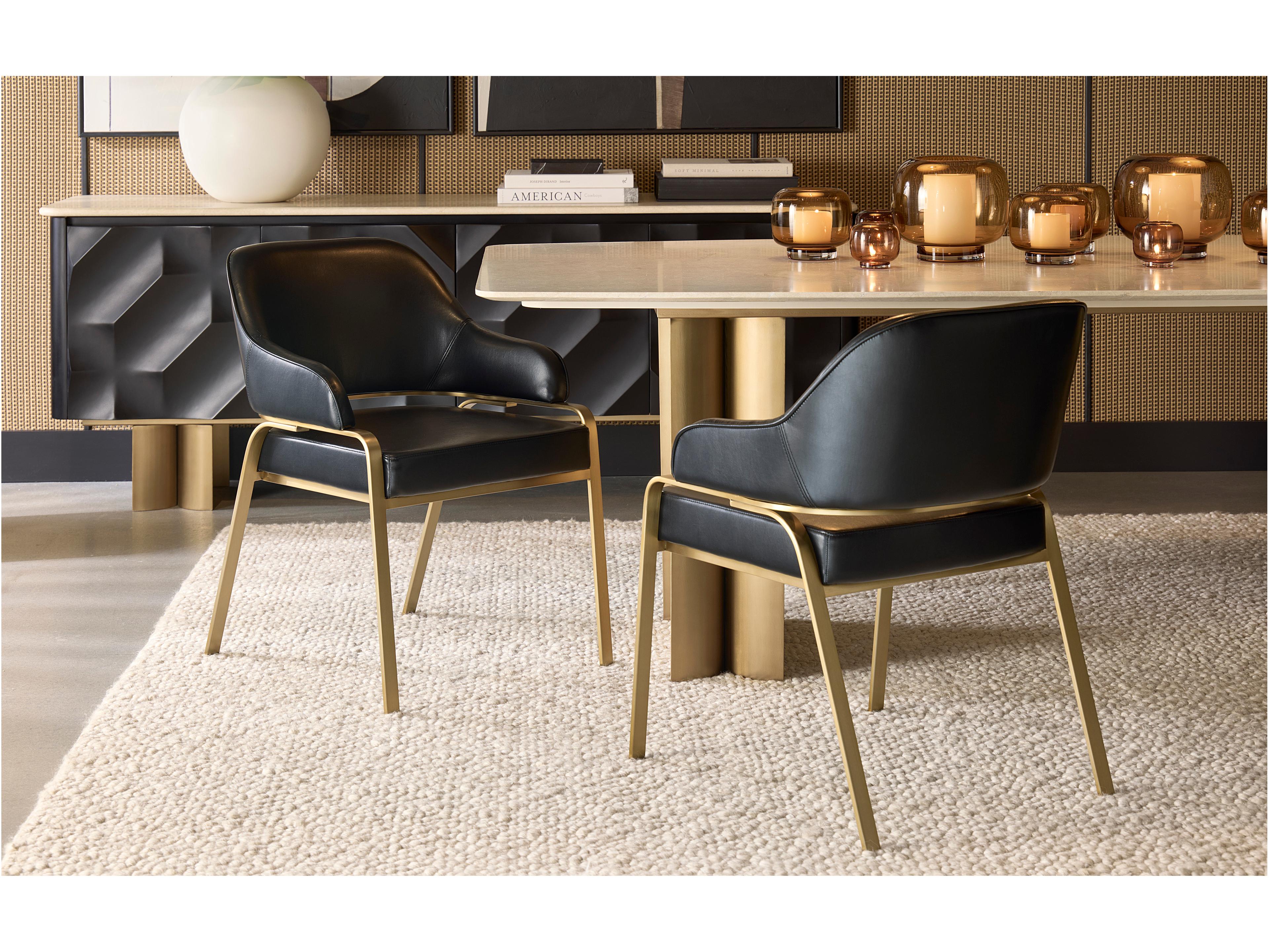 Sunpan Malachi Black Faux Leather Arm Dining Chair