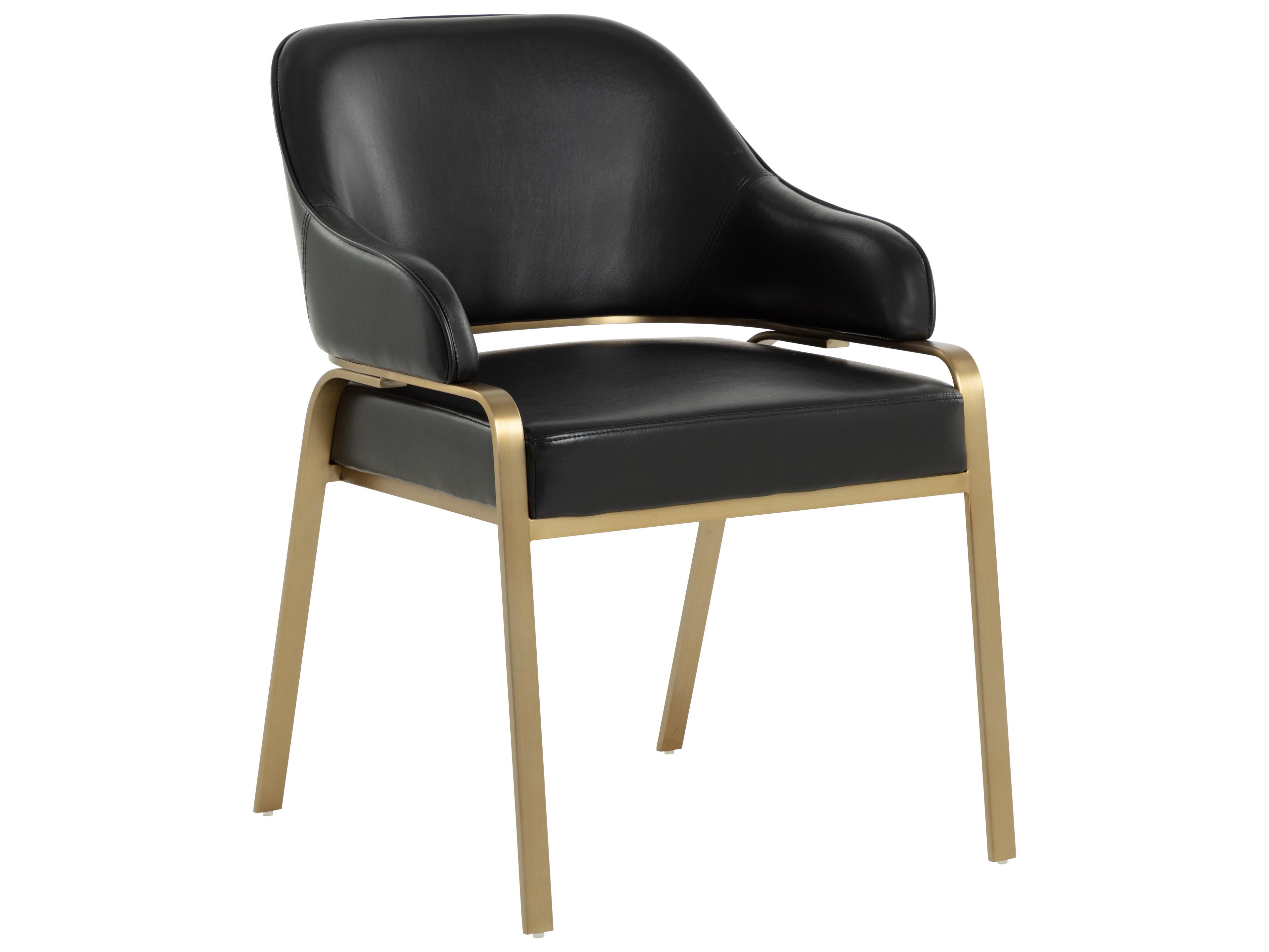 Sunpan Malachi Black Faux Leather Arm Dining Chair
