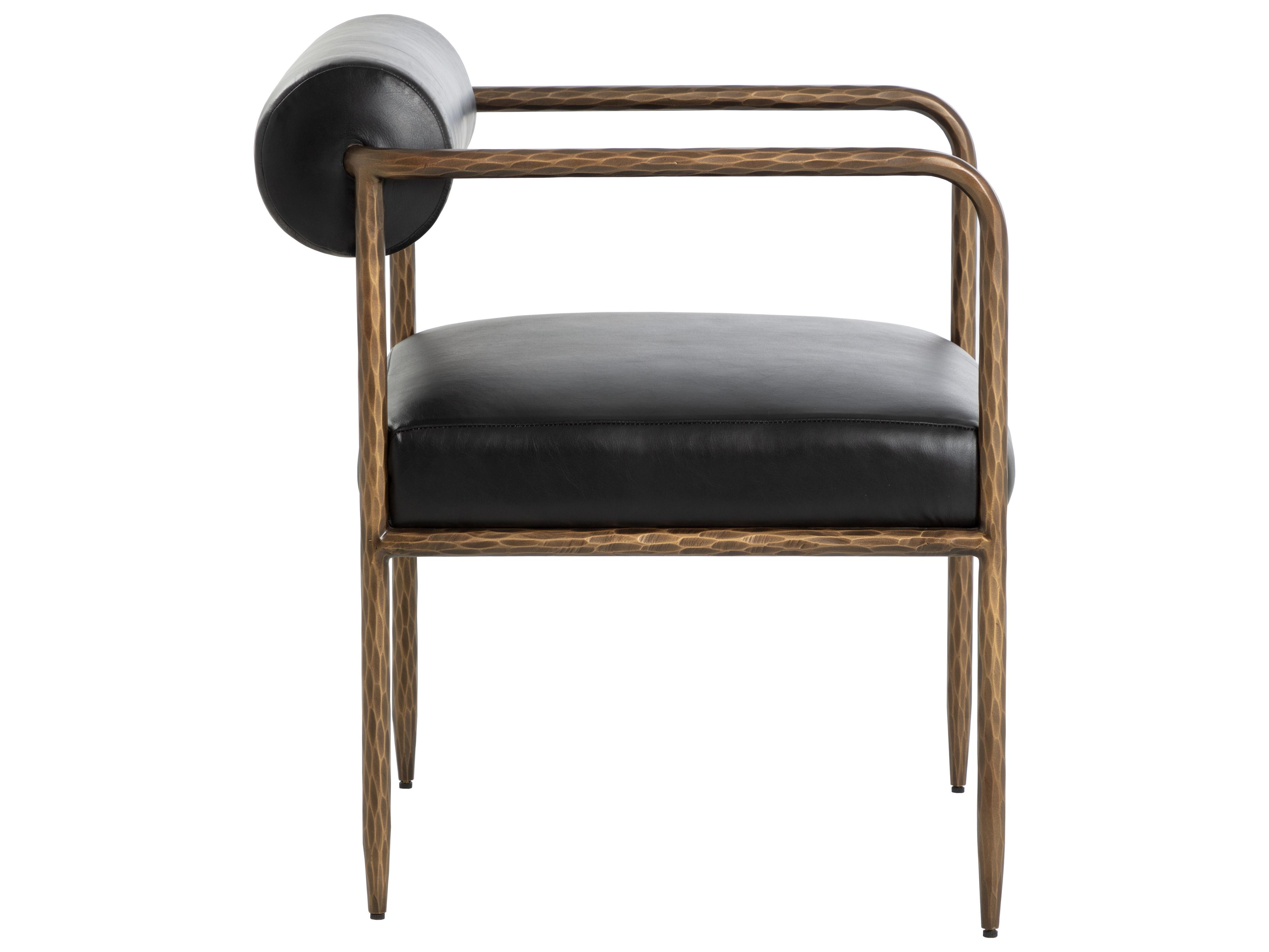 Sunpan Ajani Black Leather Arm Dining Chair