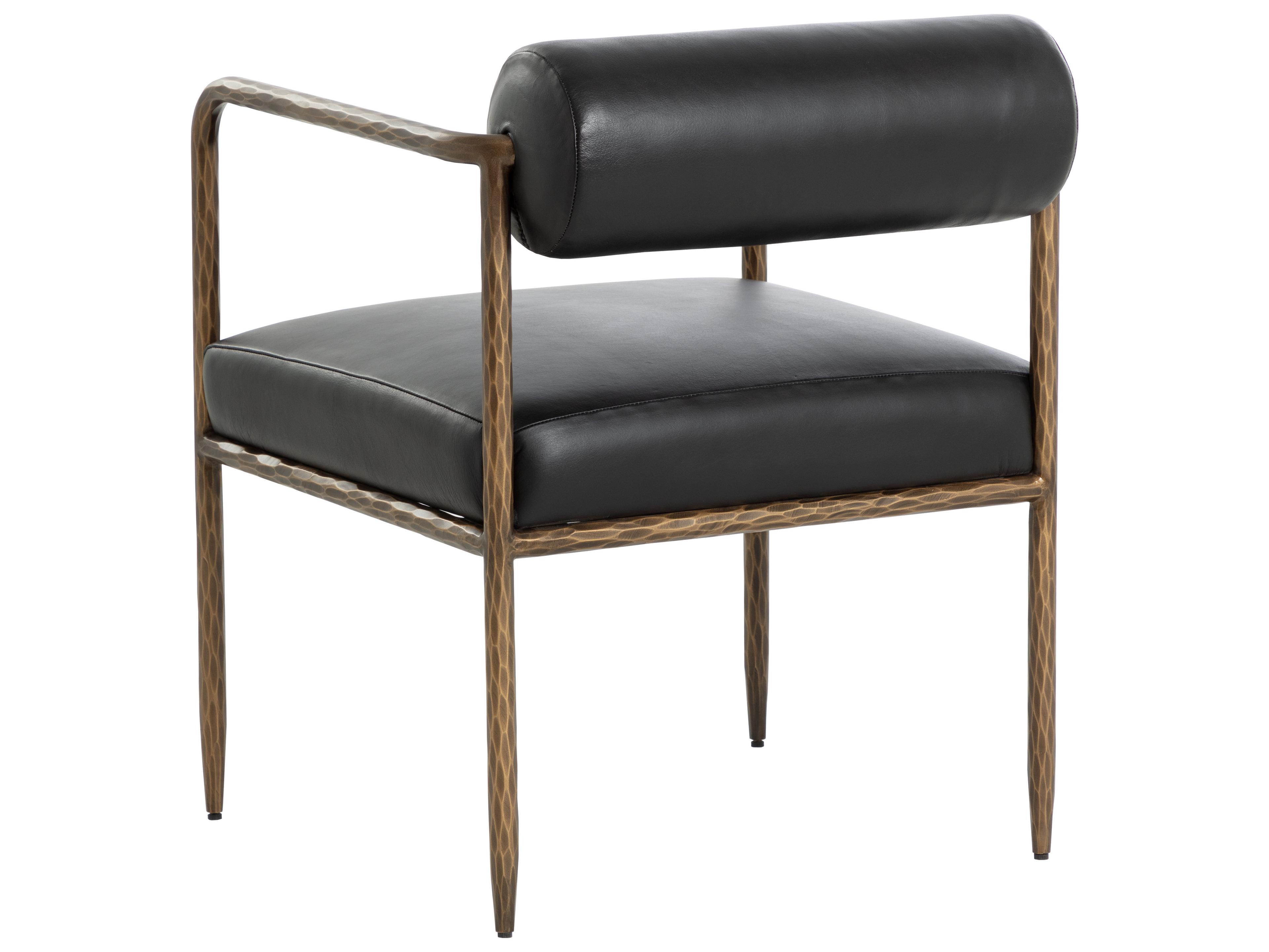 Sunpan Ajani Black Leather Arm Dining Chair