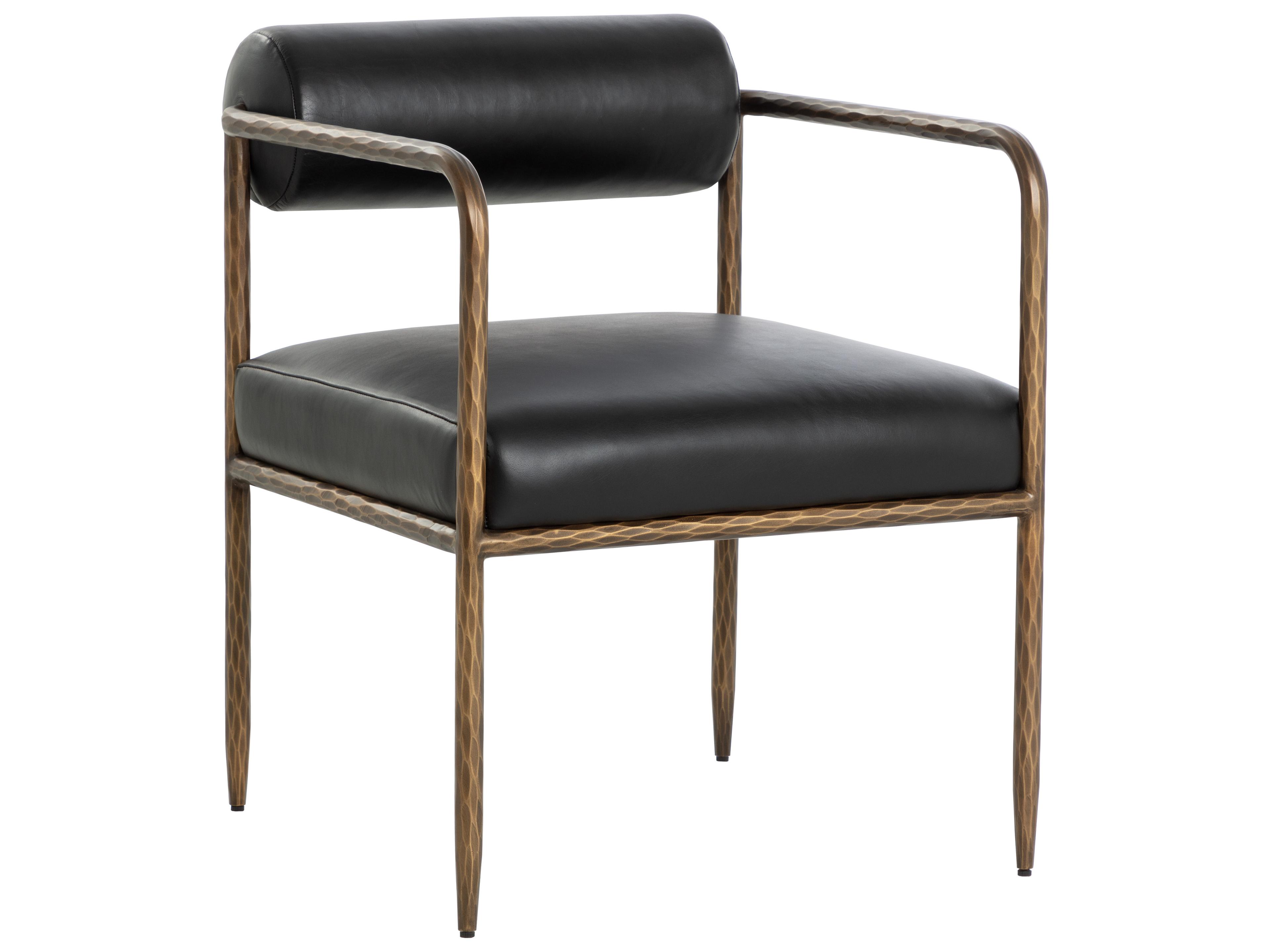 Ajani Black Leather Arm Dining Chair