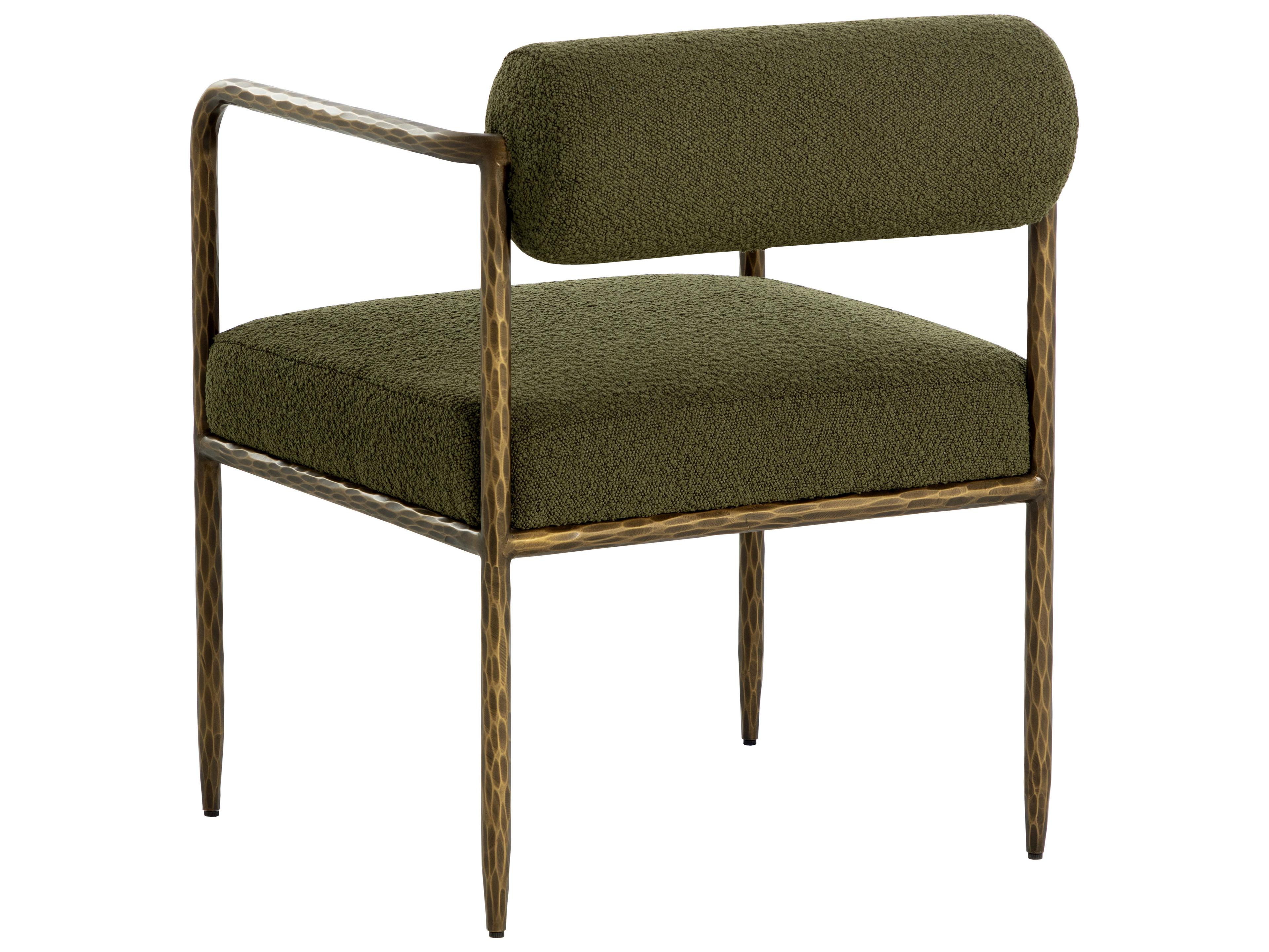 Sunpan Ajani Green Fur Arm Dining Chair