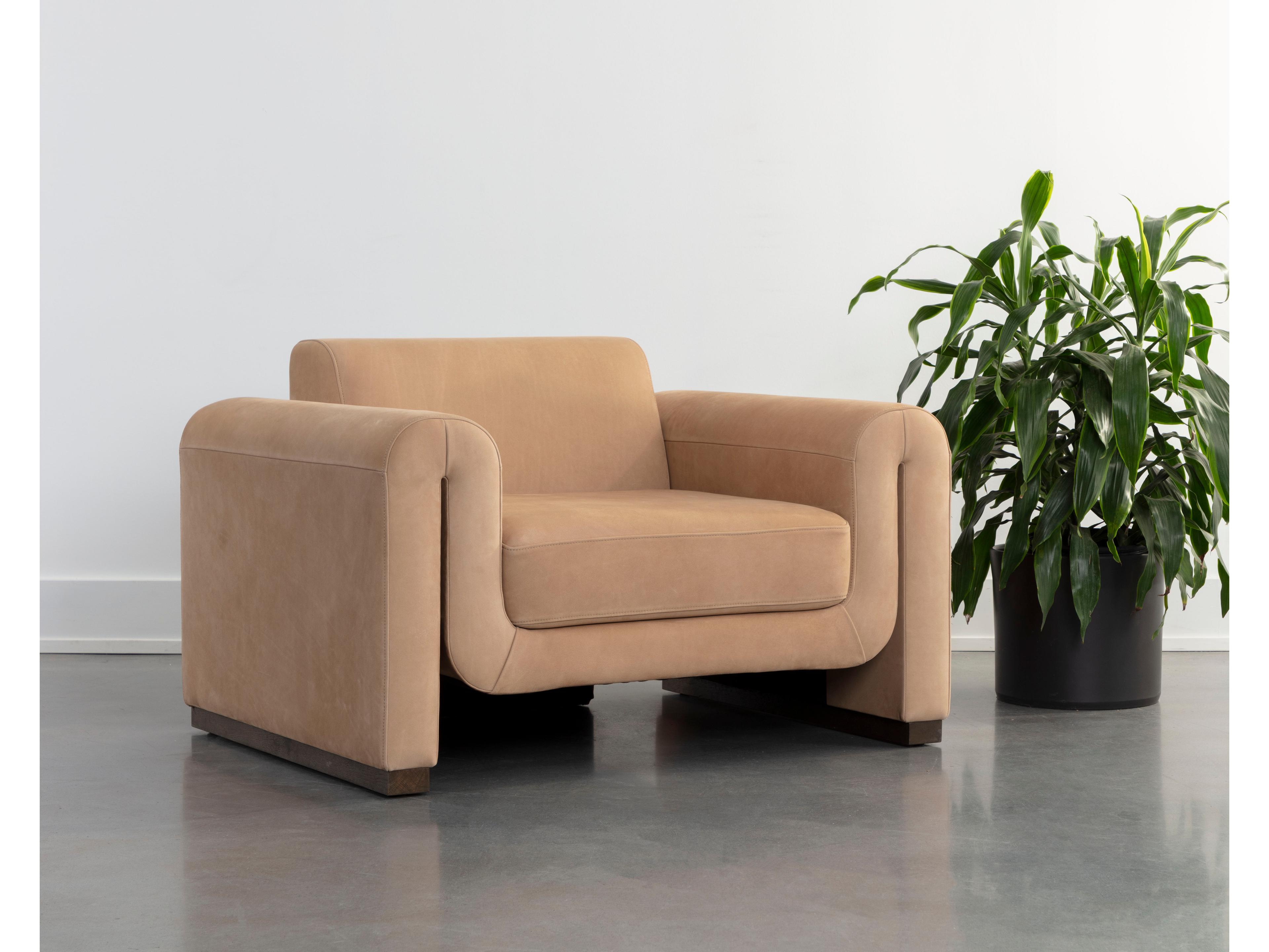 Sunpan Romer 46.75" Romer Armchair Distressed Brown Nubuck Tan Leather