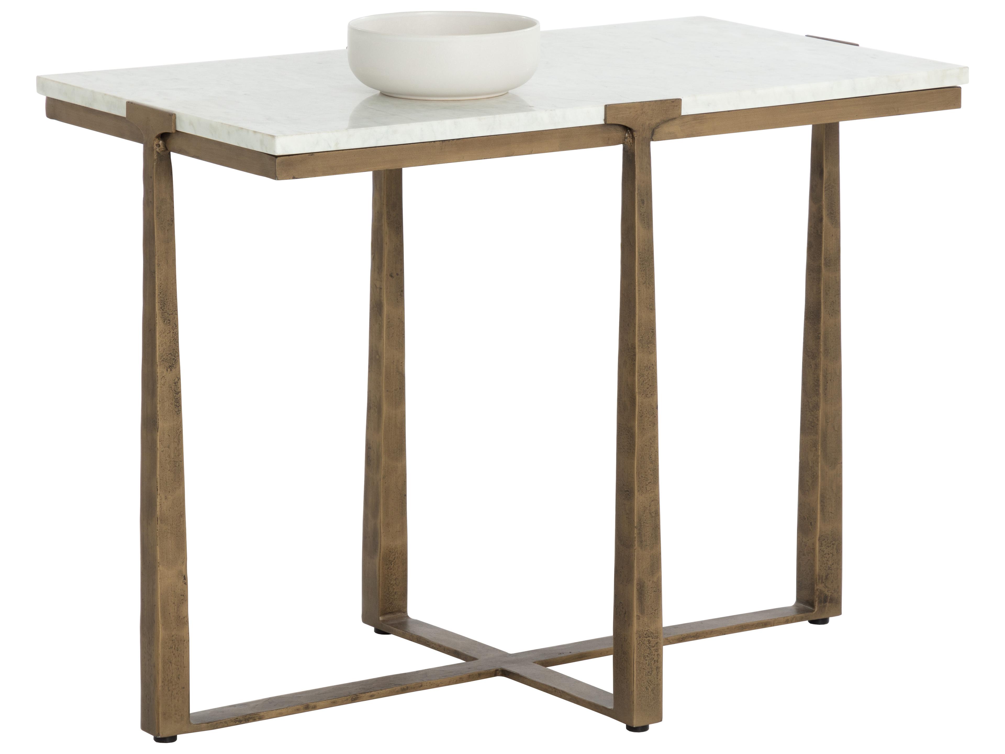 Sunpan Cowell Rectangular Marble White End Table