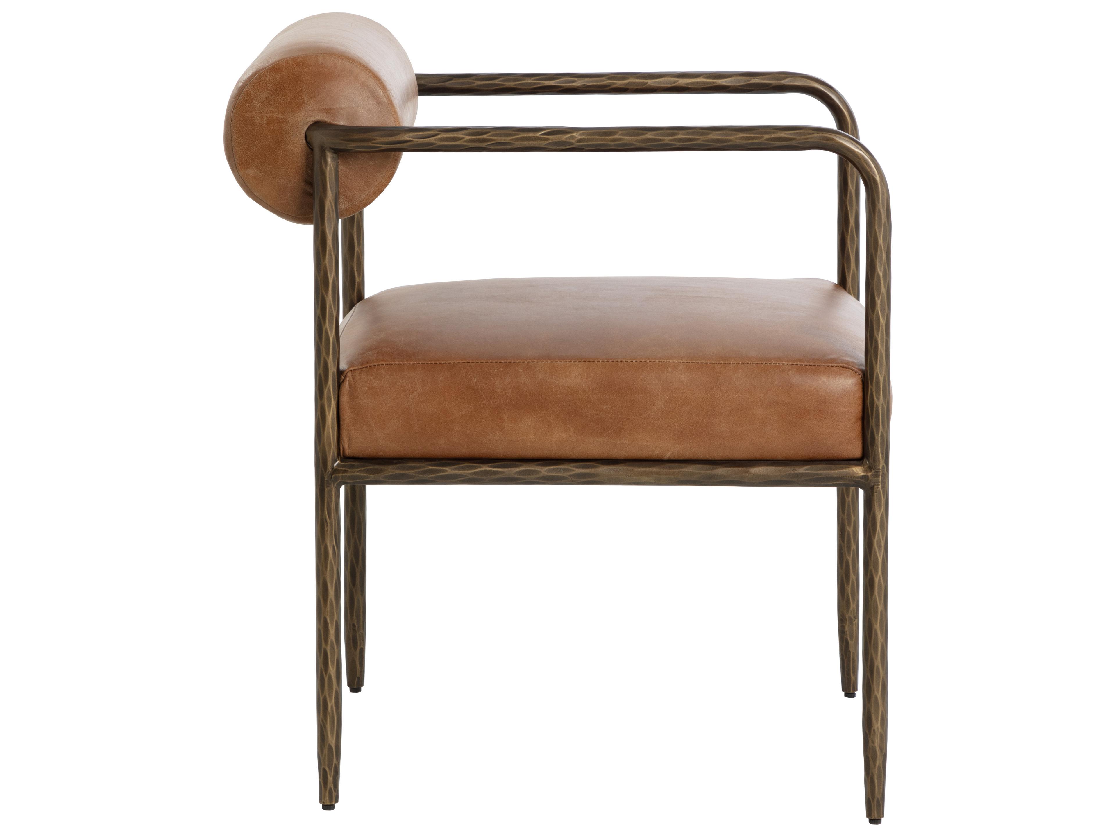 Sunpan Ajani Brown Leather Arm Dining Chair