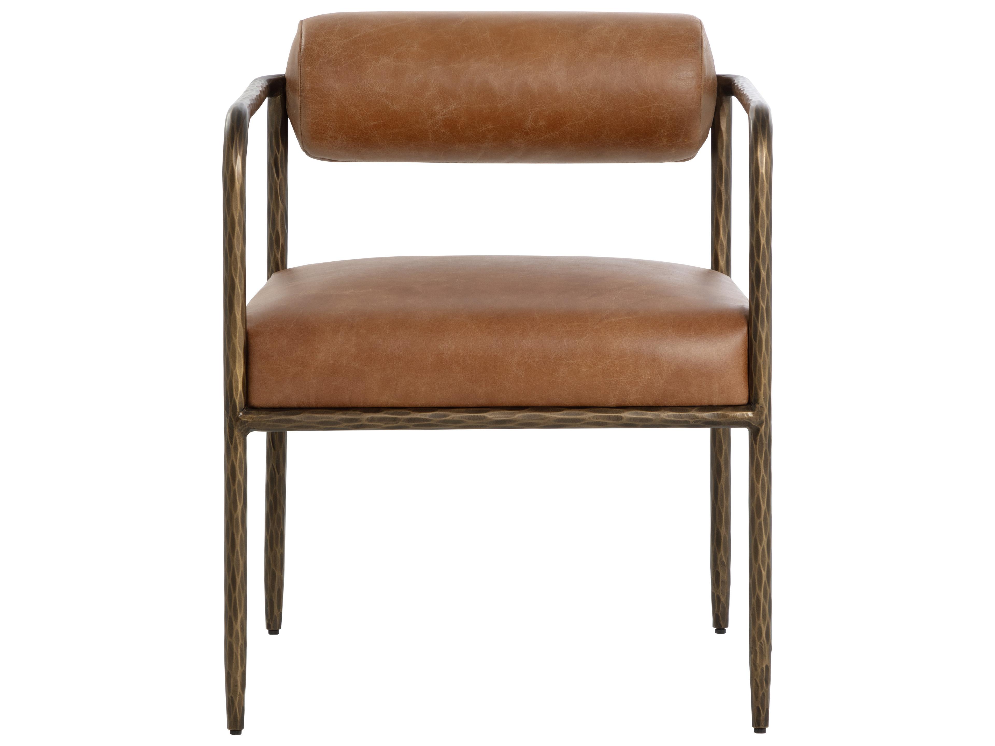 Sunpan Ajani Brown Leather Arm Dining Chair