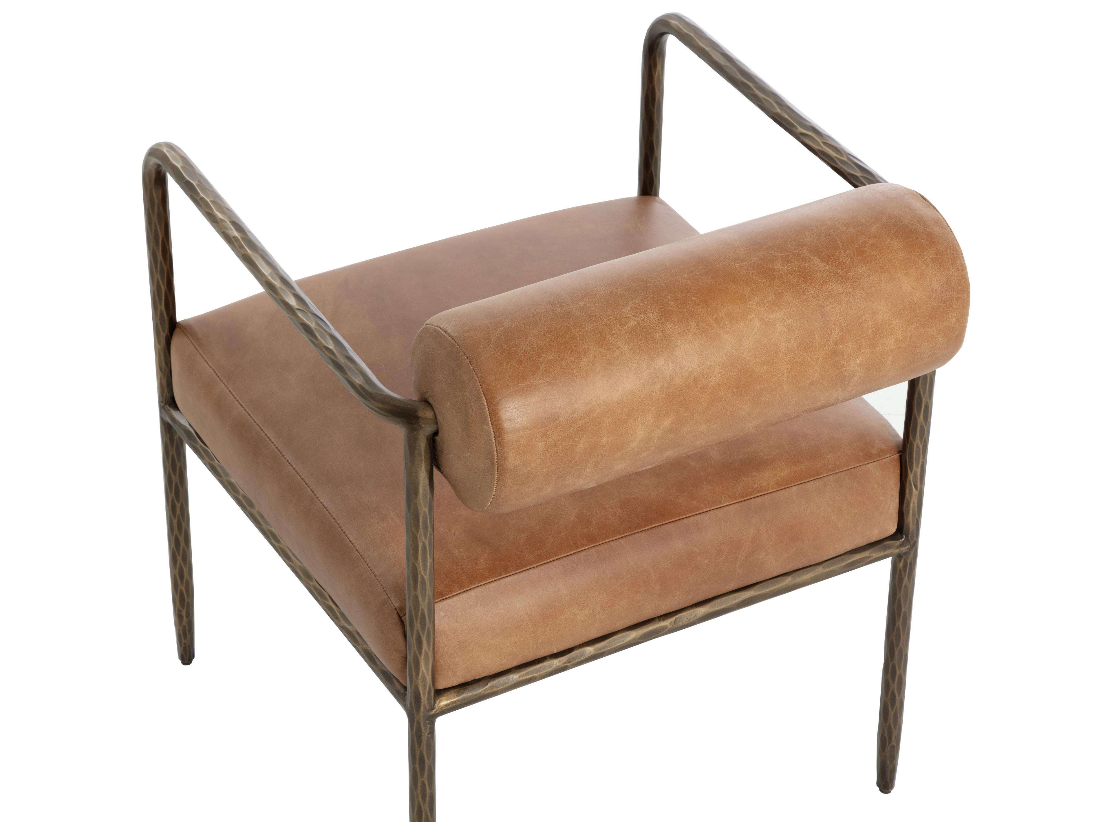 Sunpan Ajani Brown Leather Arm Dining Chair