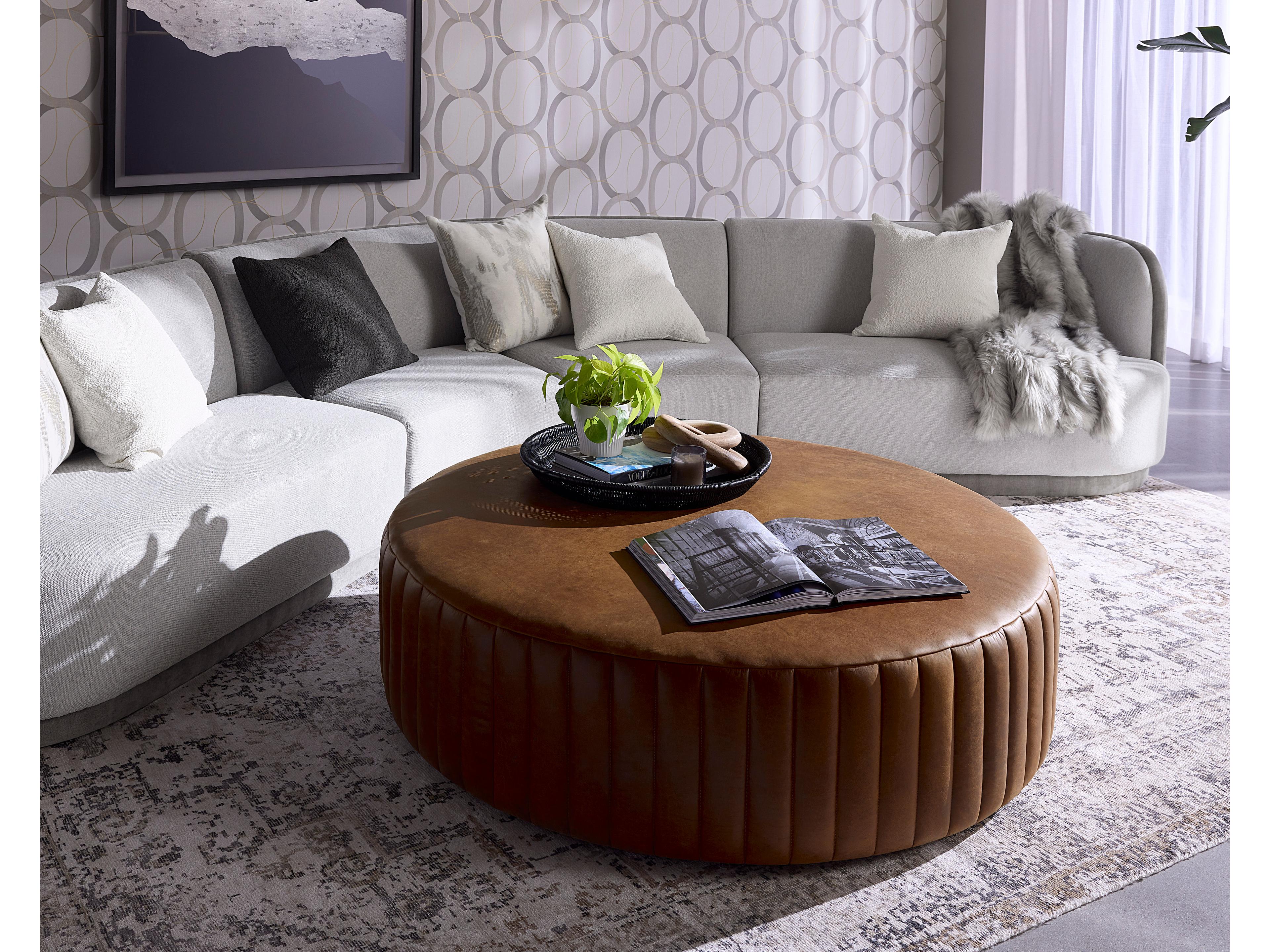 Sunpan Divano  Brown Leather Ottoman