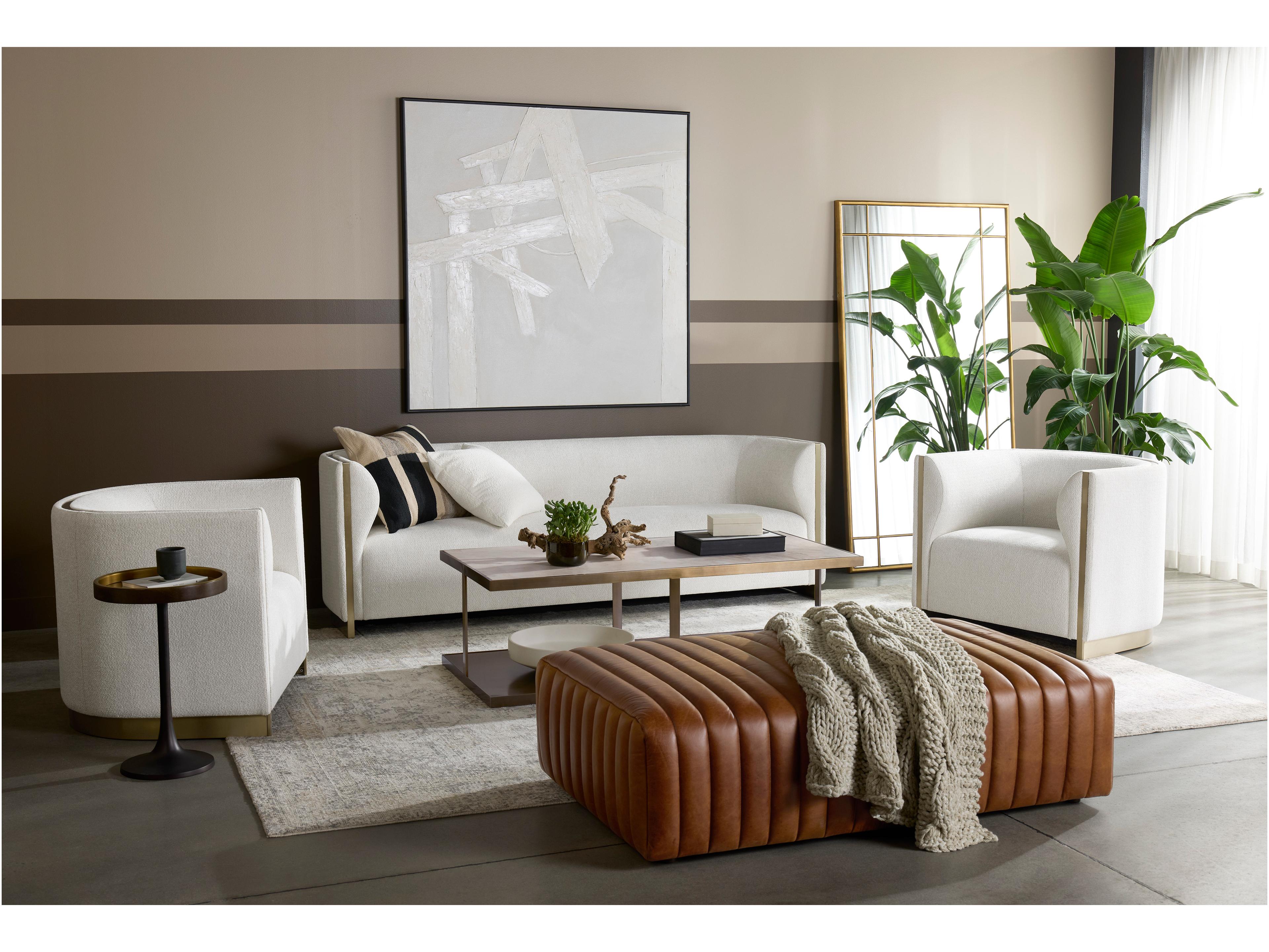 Sunpan Lewin Brown Leather Ottoman