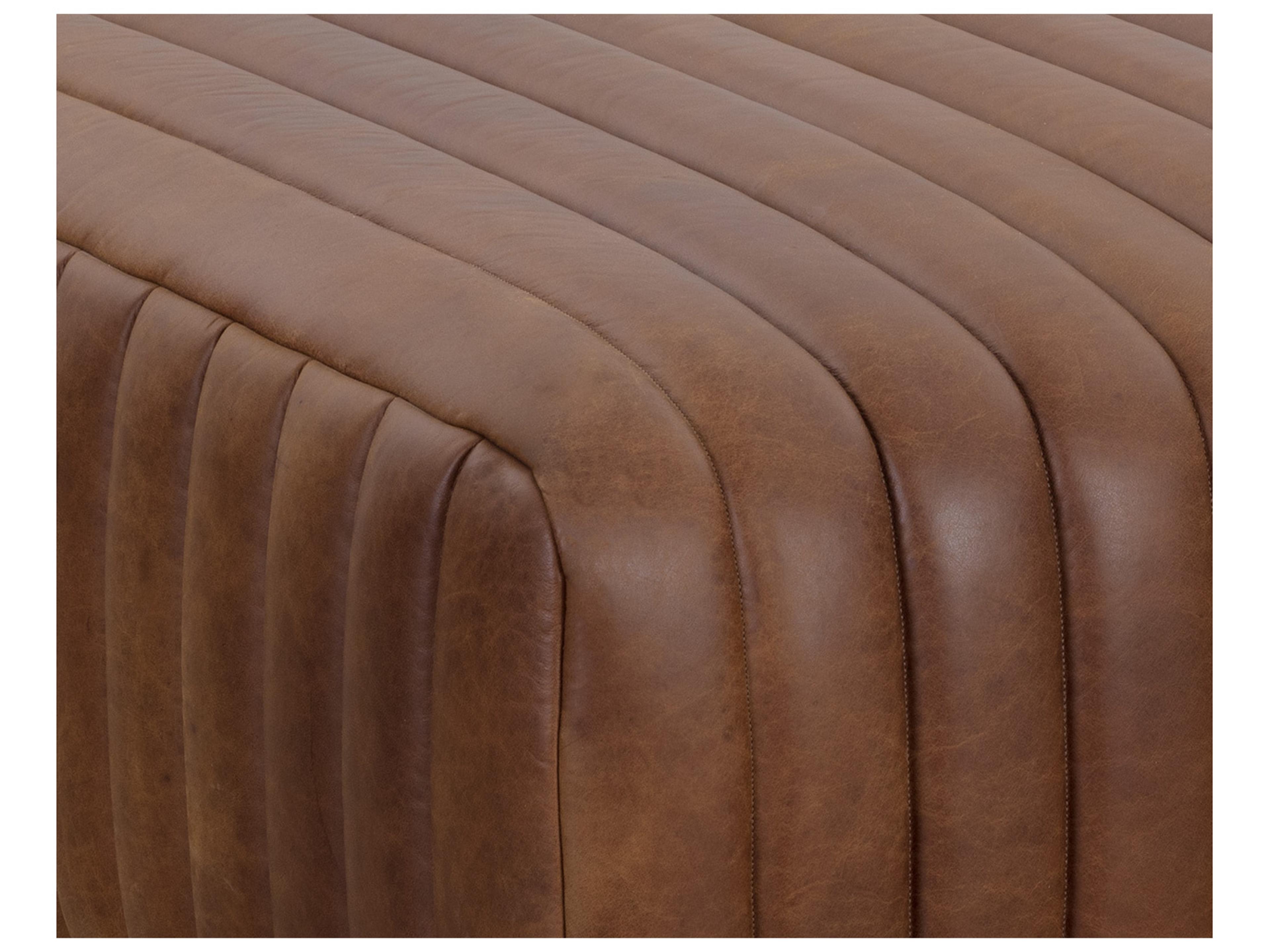 Sunpan Lewin Brown Leather Ottoman