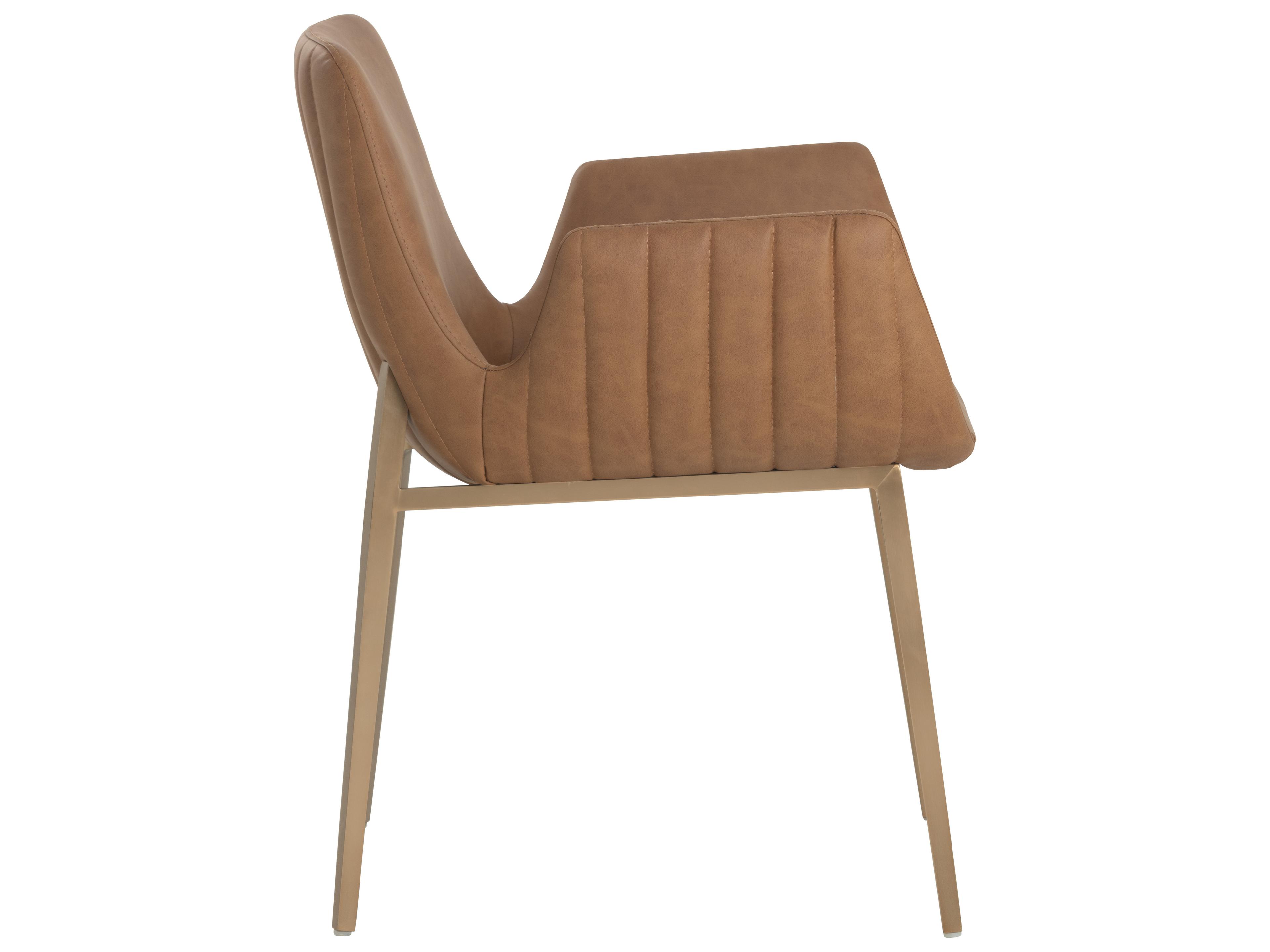 Sunpan Luca Brown Faux Leather Arm Dining Chair