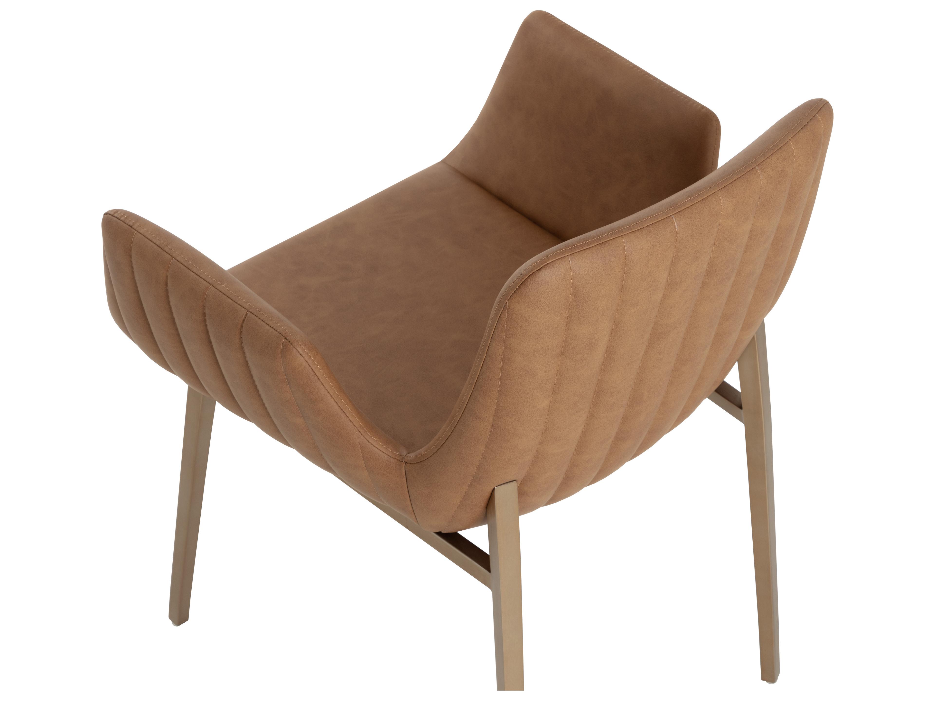 Sunpan Luca Brown Faux Leather Arm Dining Chair