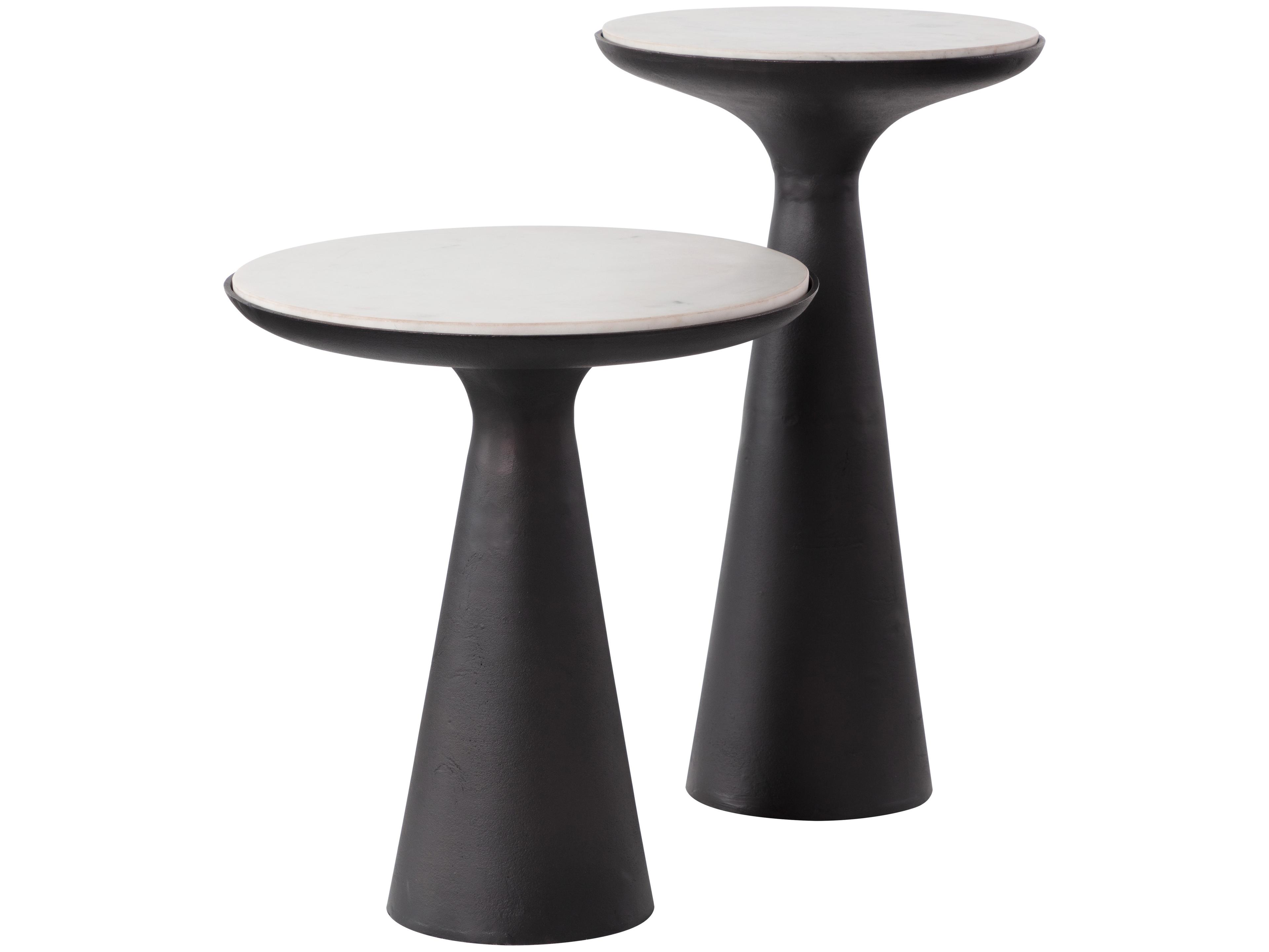 Chizu Nesting End Tables White Marble and Bronze Set of 2