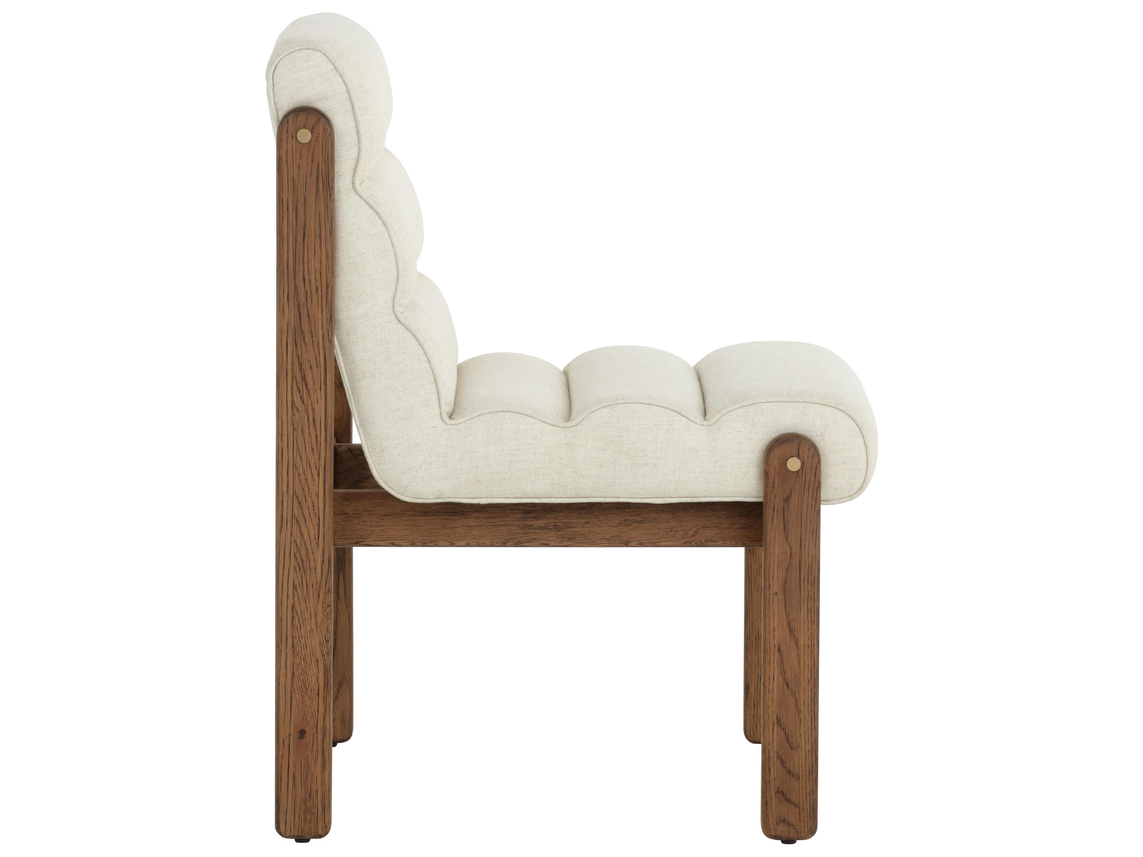 Sunpan Bertie Oak Wood Beige Upholstered Armless Dining Chair